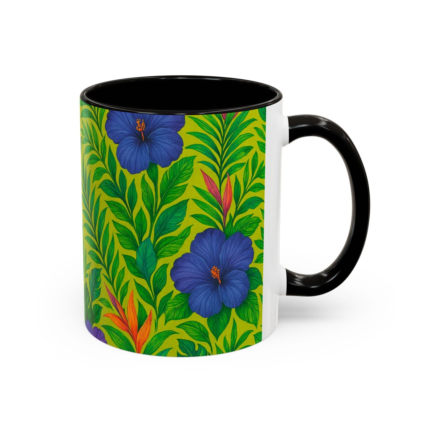 Vibrant Floral Coffee Mug - 11oz & 15oz / Midnight Flower Lime