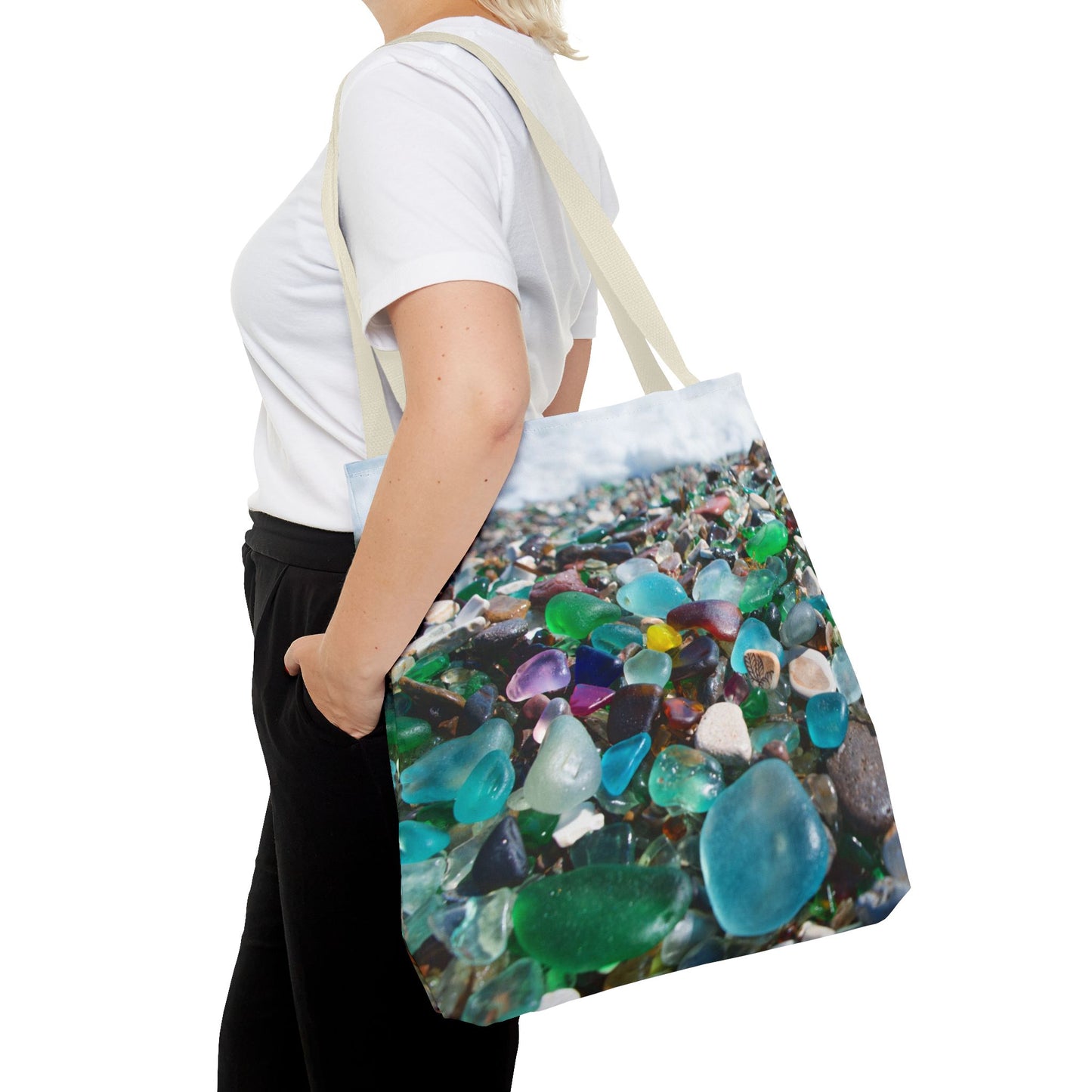 Beach Glass Tote Bag - Colorful Coastal Design, 3 Sizes