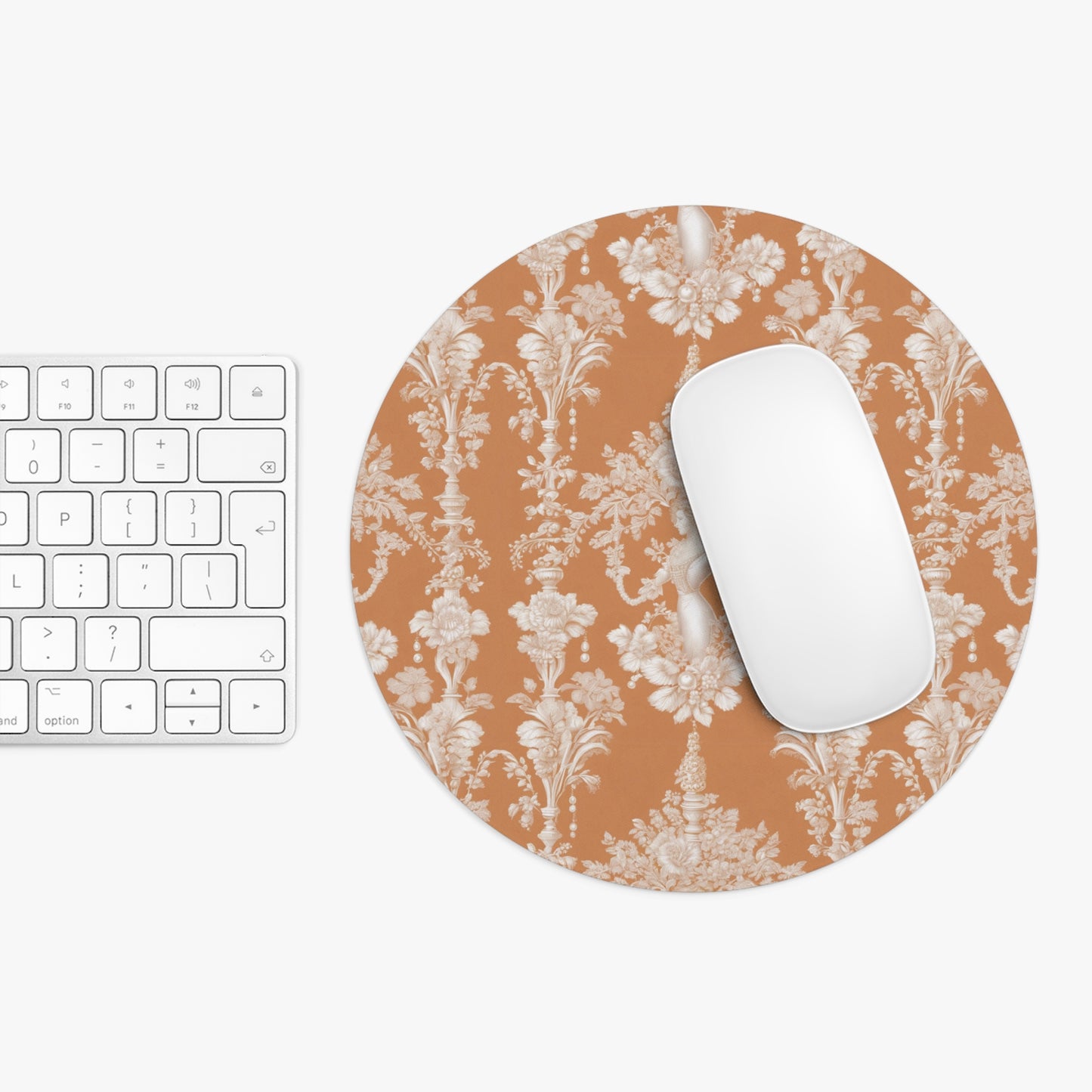 Tropical Mouse Pad, 2 Shapes - Beach Vibes for Home Office & Gamer / Pearl Lady Toile, Melon