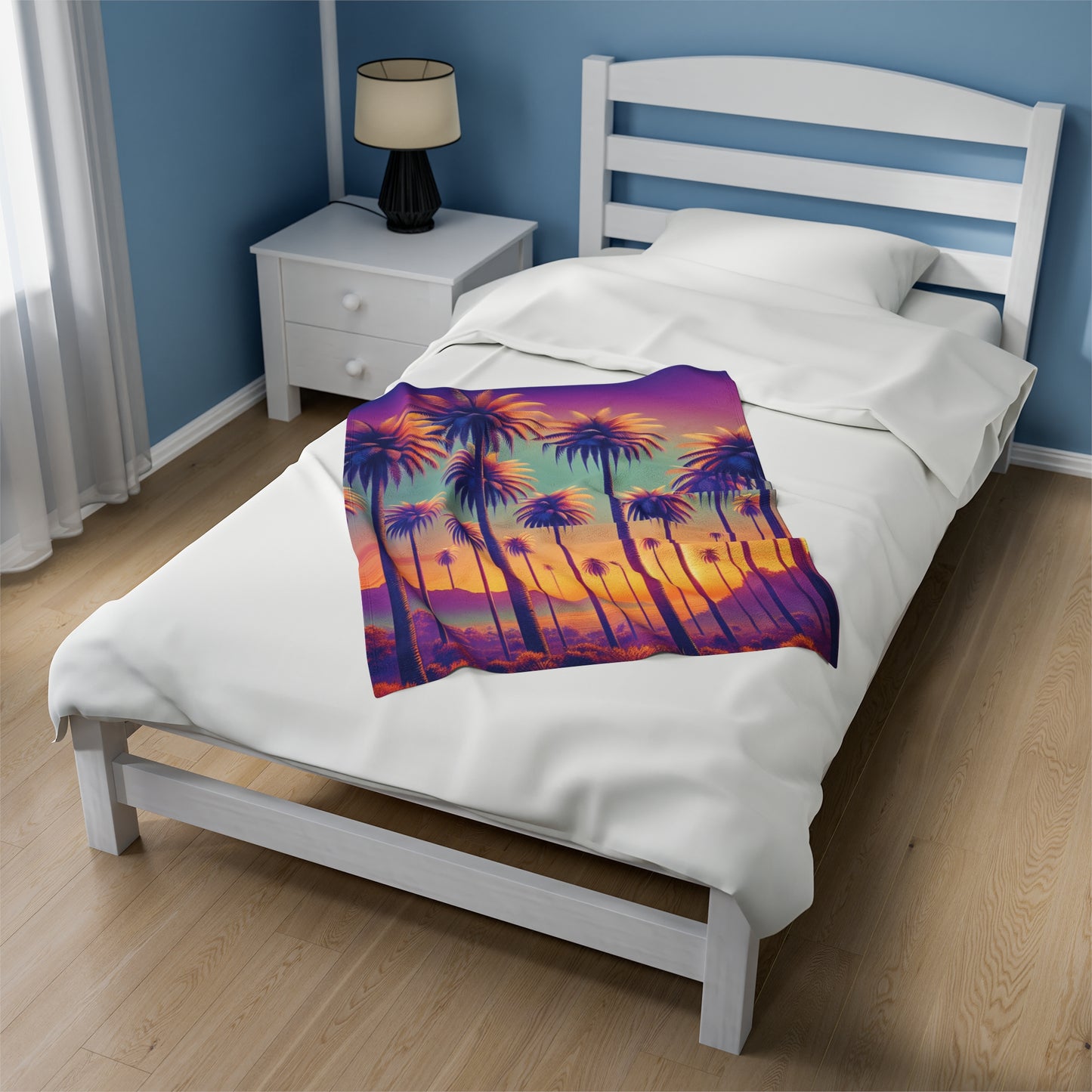 Tropical Sunset Palms Velveteen Plush Blanket - Cozy Home Decor for Coastal Lovers