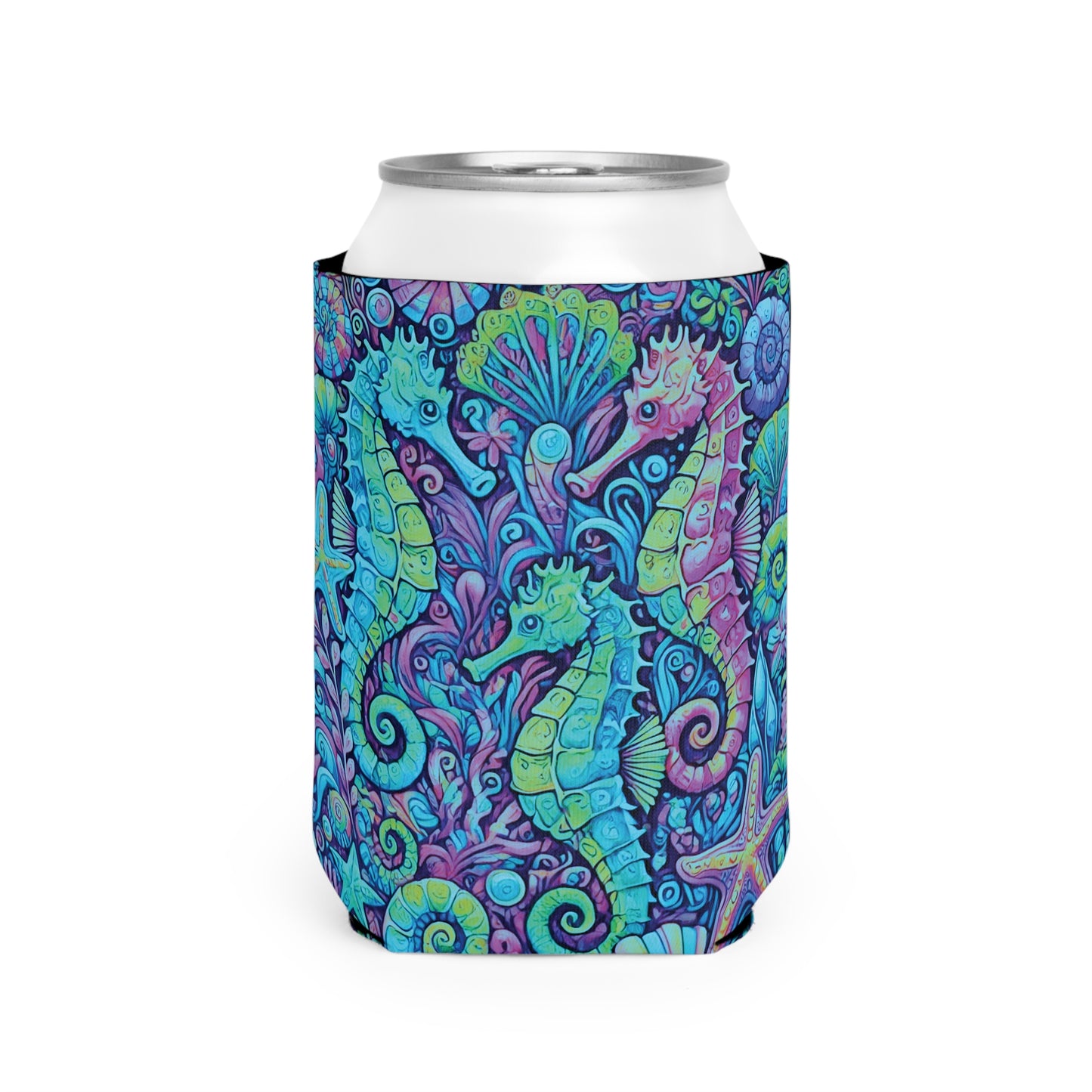 Seahorse Trio/Turquoise Pop Can Cooler Sleeve - Perfect for Outdoor Picnics