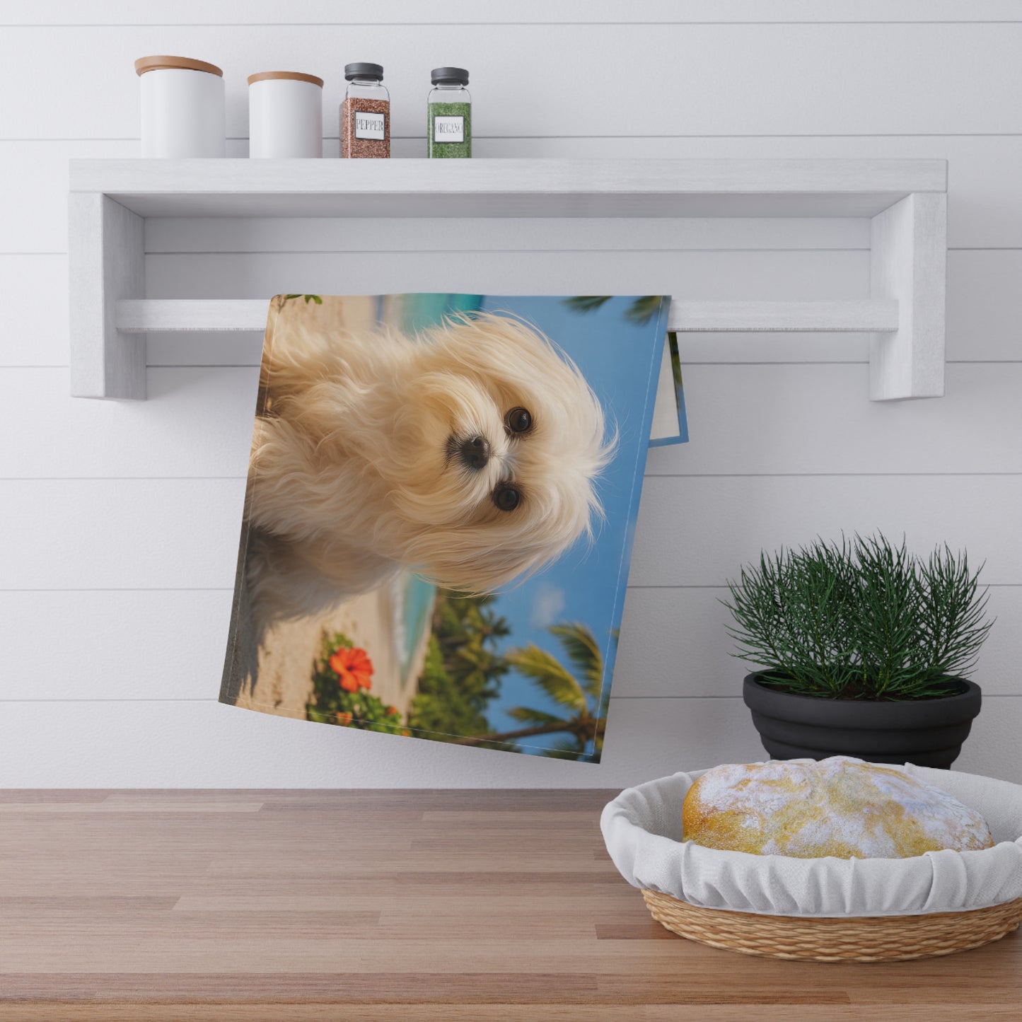 Tea Towels (cotton, poly) - Tropical Puppy Ariel