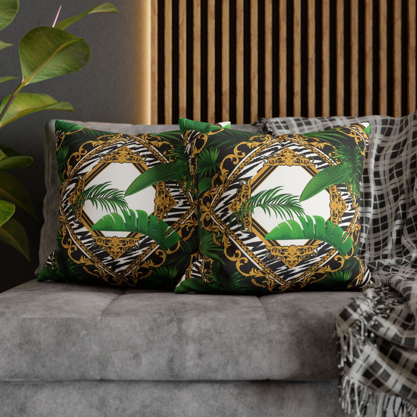 Faux Suede Square Pillowcase - Jungle Luxe White