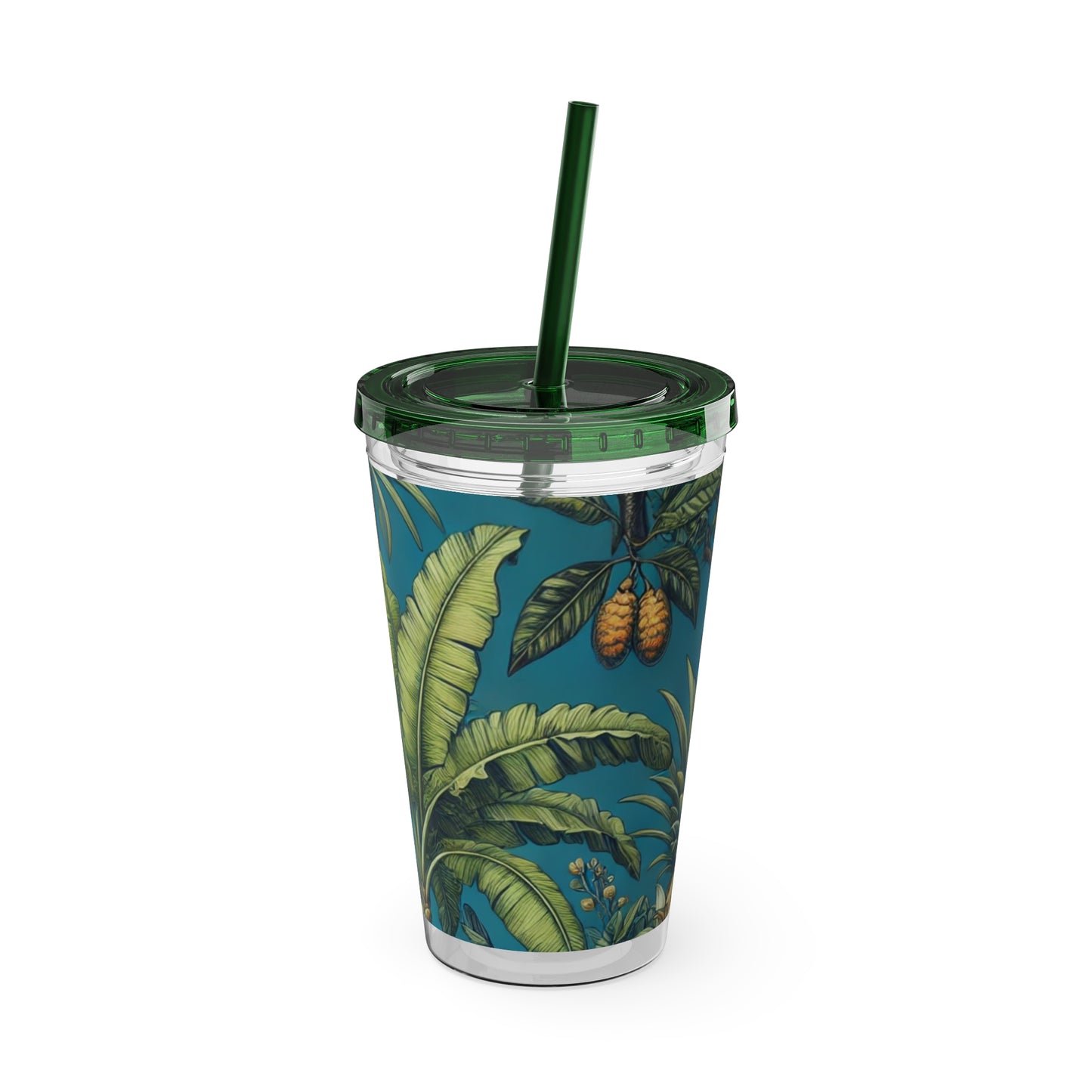 Tropical Tumbler with Straw | 16oz Colorful Travel Cup / Tropical Fruit Blue