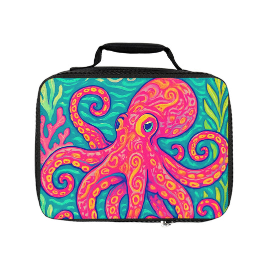 Octopus Kraken Joe/Red Lunch Bag - Eco-Friendly Insulated Tote, Adult and Child Lunchbox / Perfect for Picnics, Beach Outings