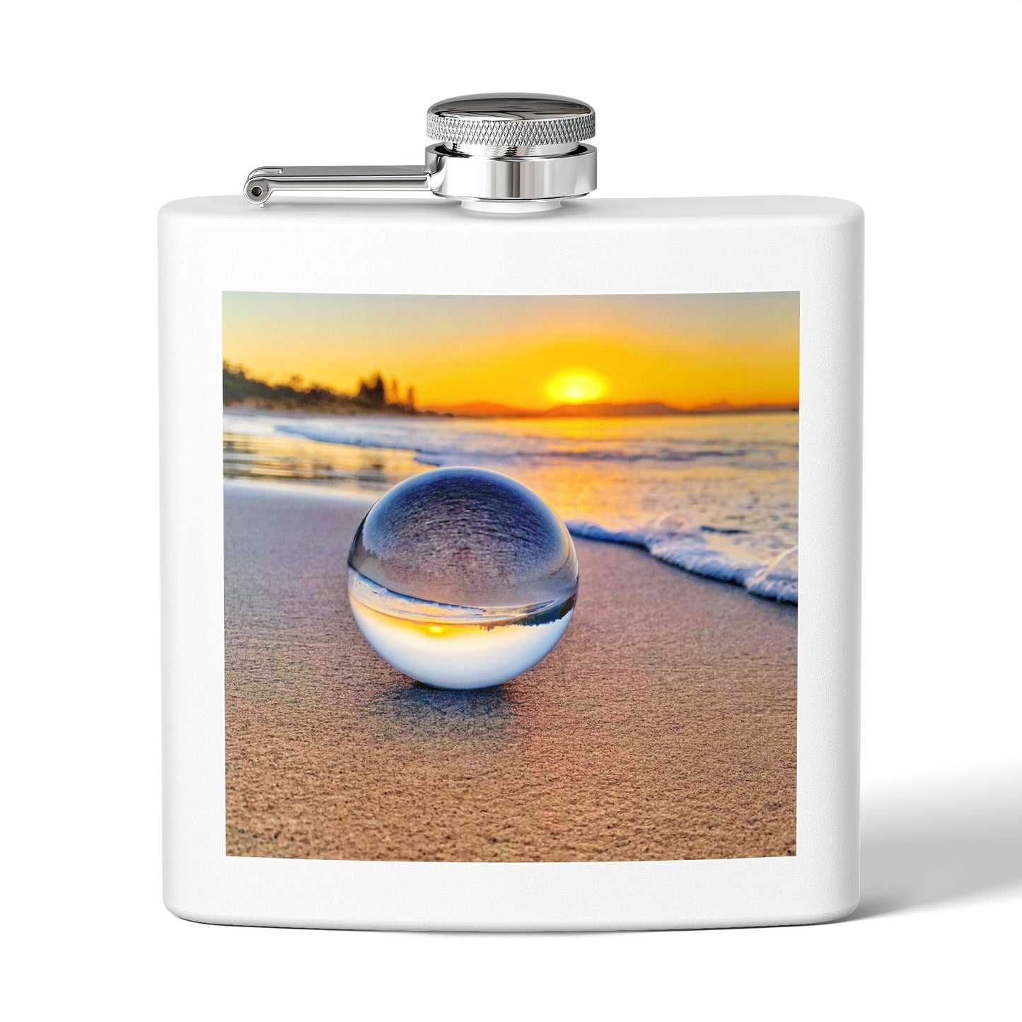 Tropical Stainless Steel 6 oz. Flask, Many Colors  – Crystal Ball on Sunset Beach