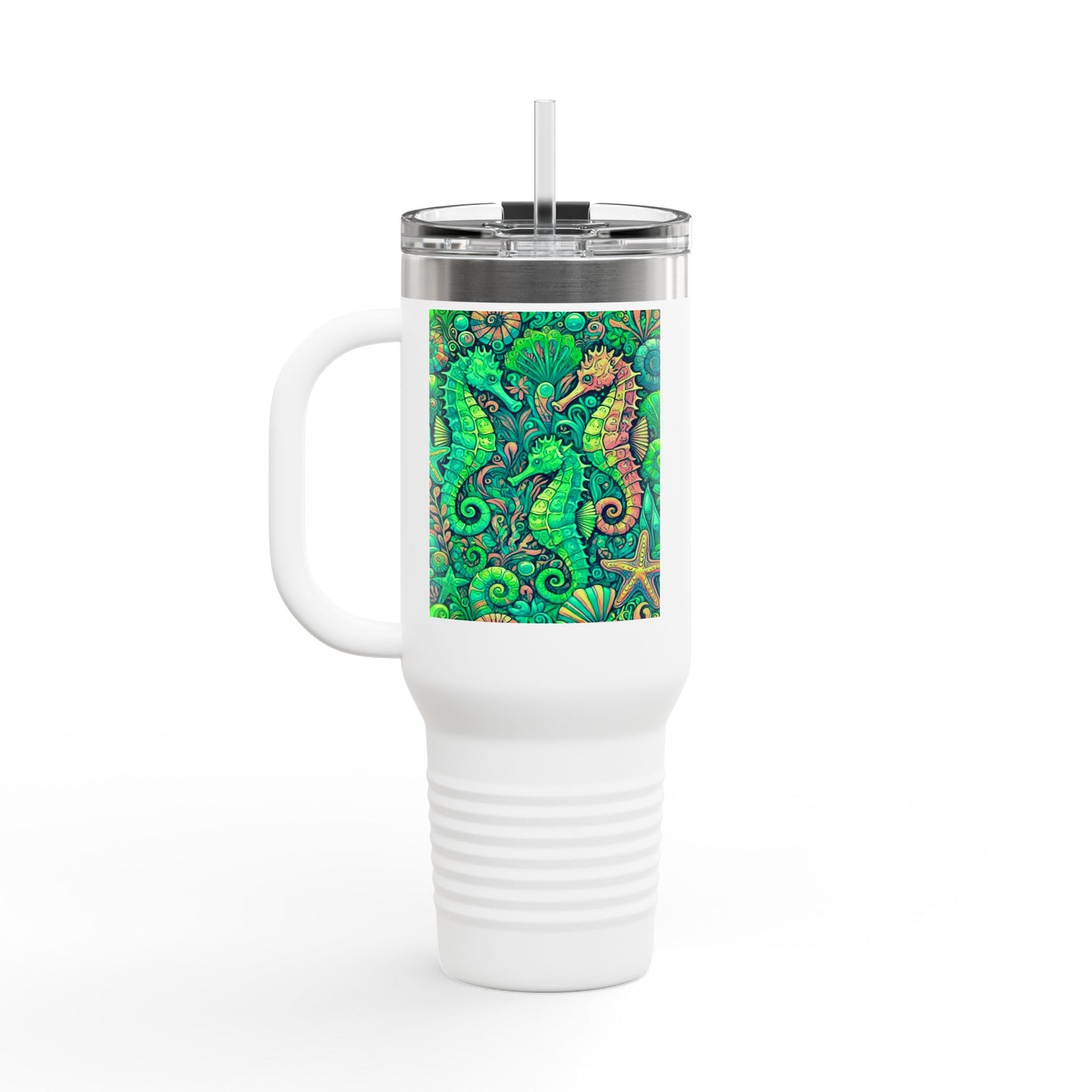 Seahorses Lime Insulated Travel Mug - 40oz - Perfect for Outdoor Adventures