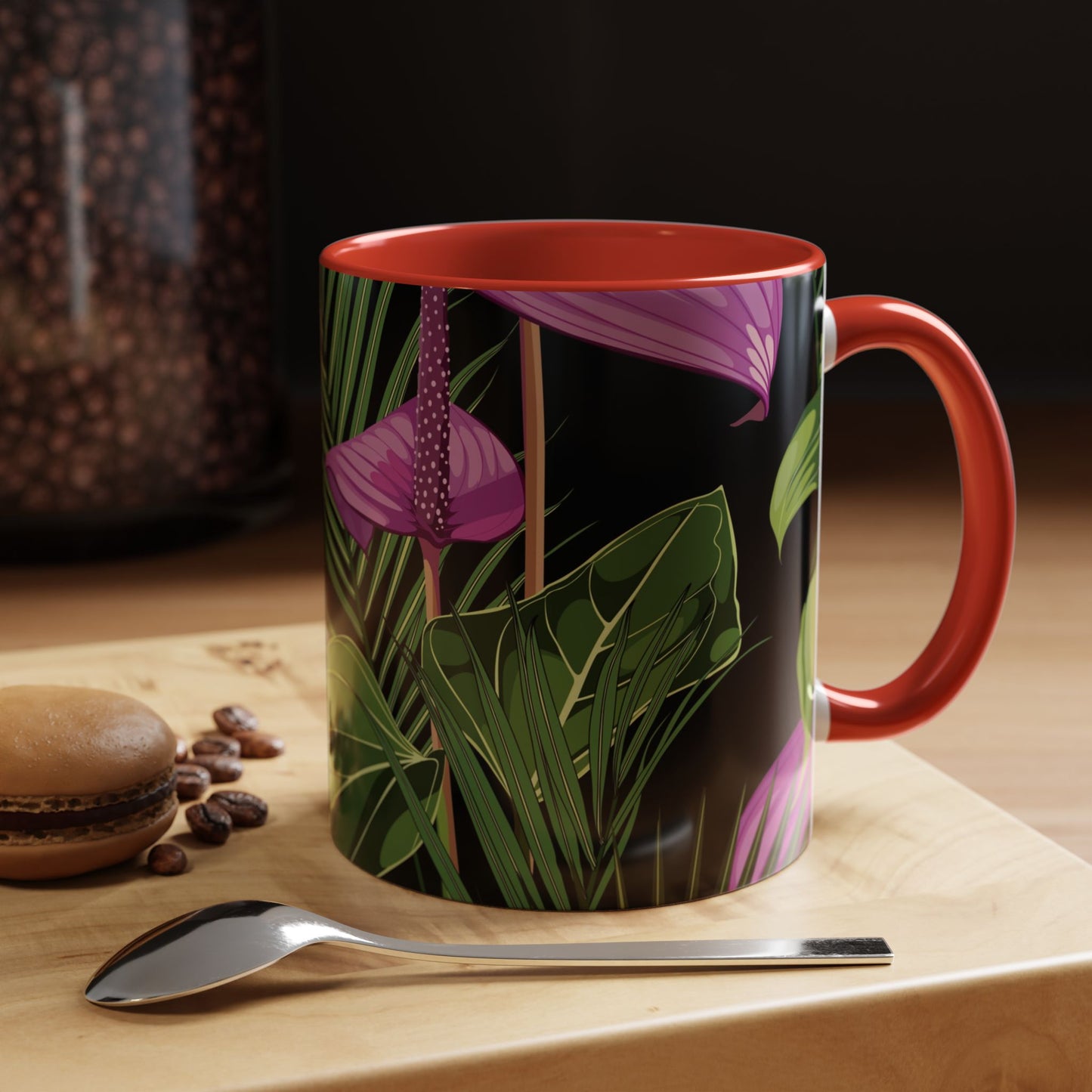 Accent Coffee Mug - Fun Tropical Drinkware for Flower Vibes /Anthurium and Palm