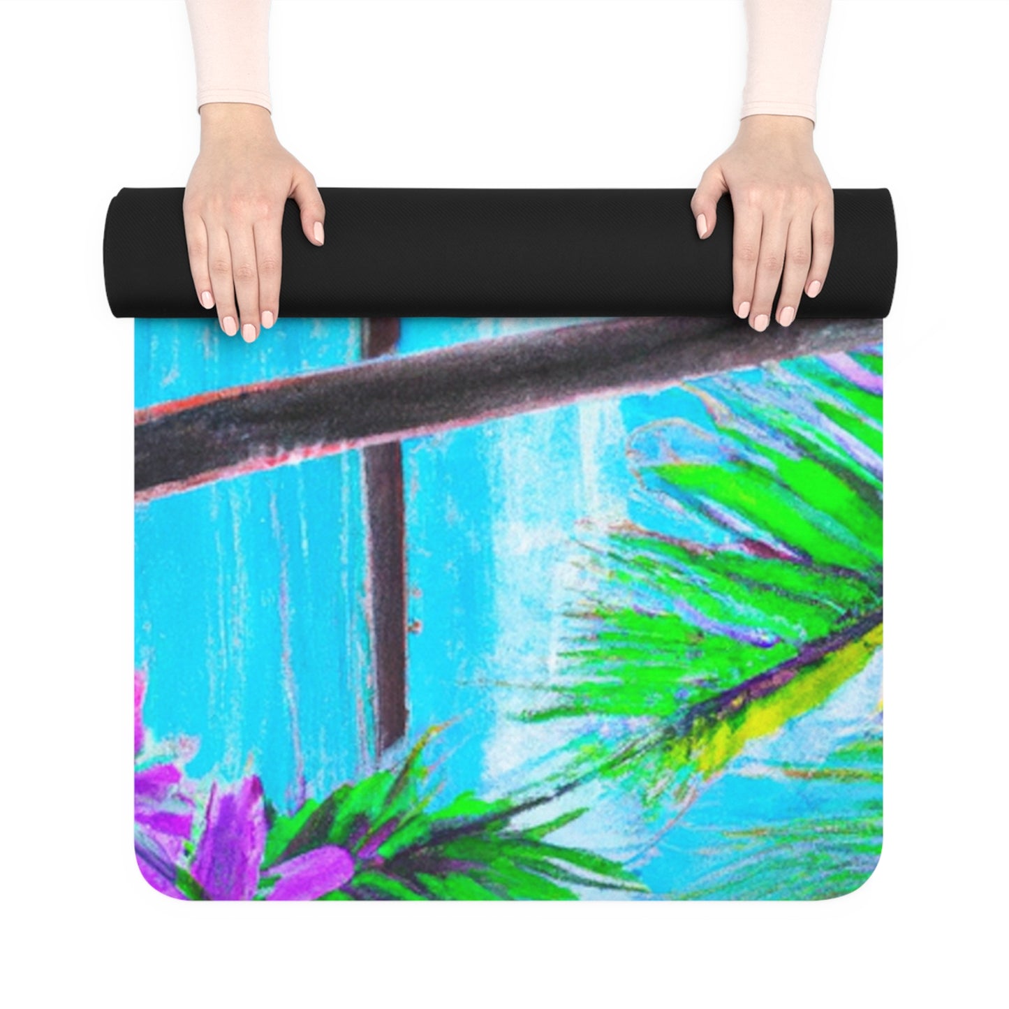 Tropical Paradise Rubber Yoga Mat, 24" x 70" - Non-Slip with Beach Print / Calm Beach