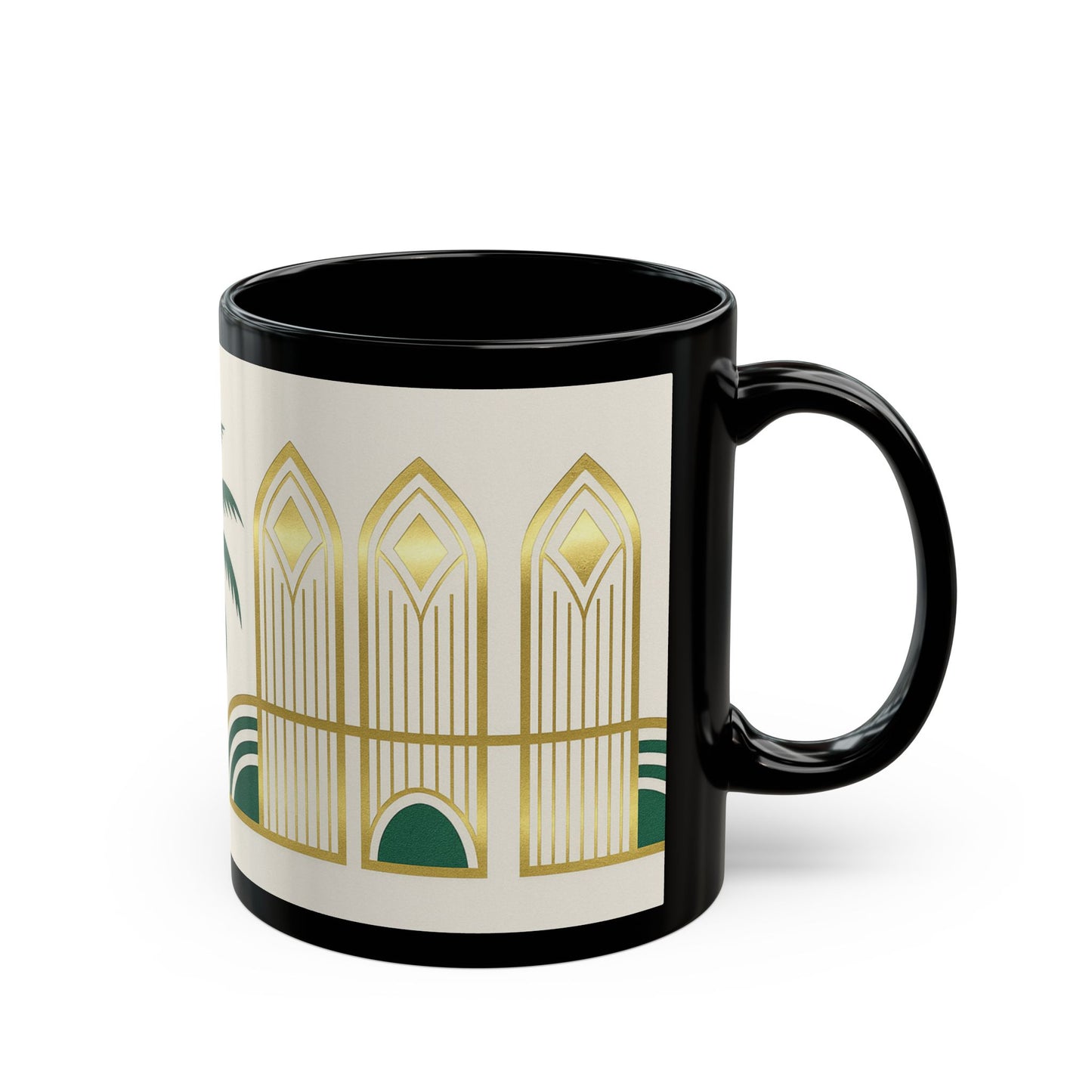 Art Deco Palm Black Mug – Tropical Vintage Coffee Cup (11oz/15oz)