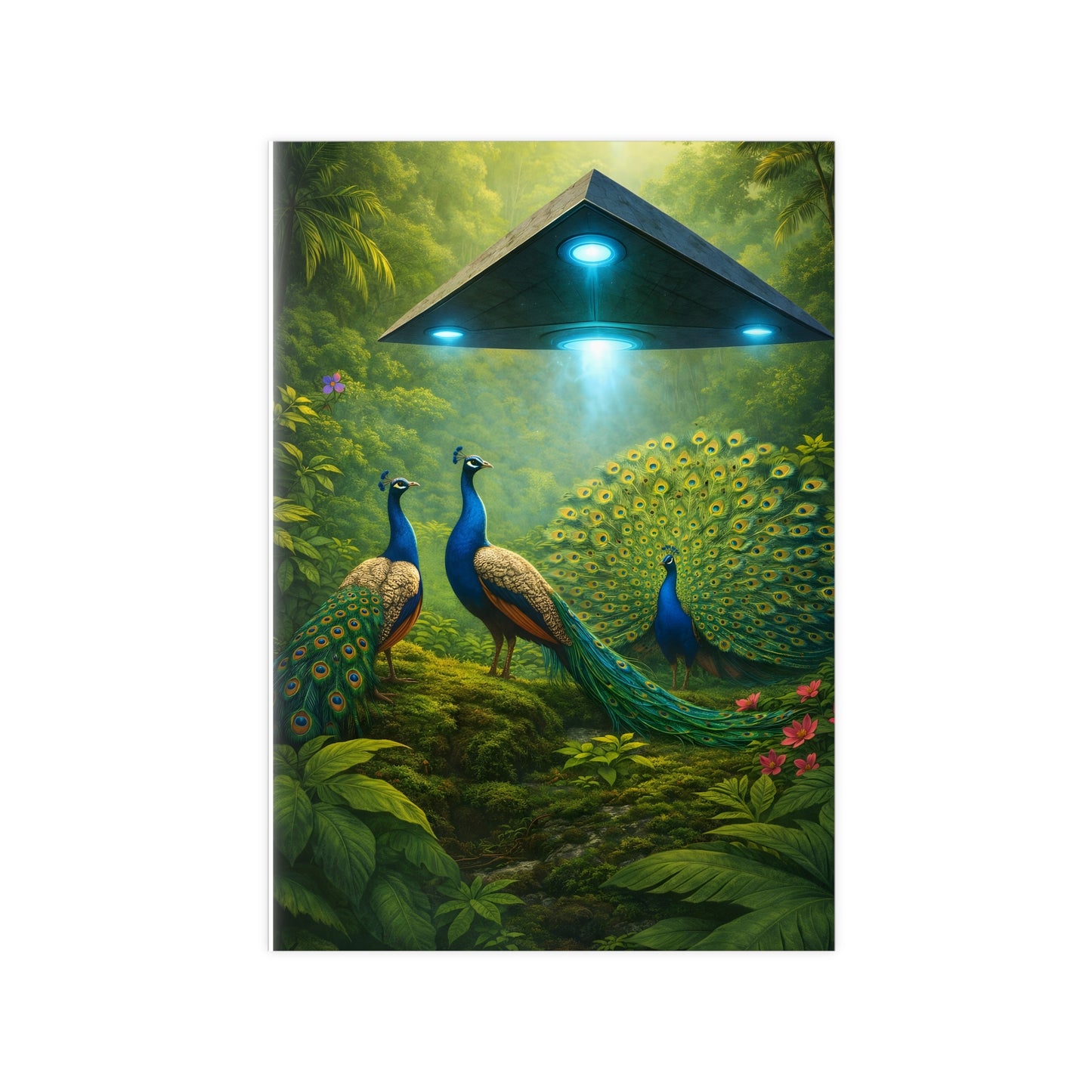 Photopaper Poster — UFO & Peacocks Sci‑Fi Wall Art