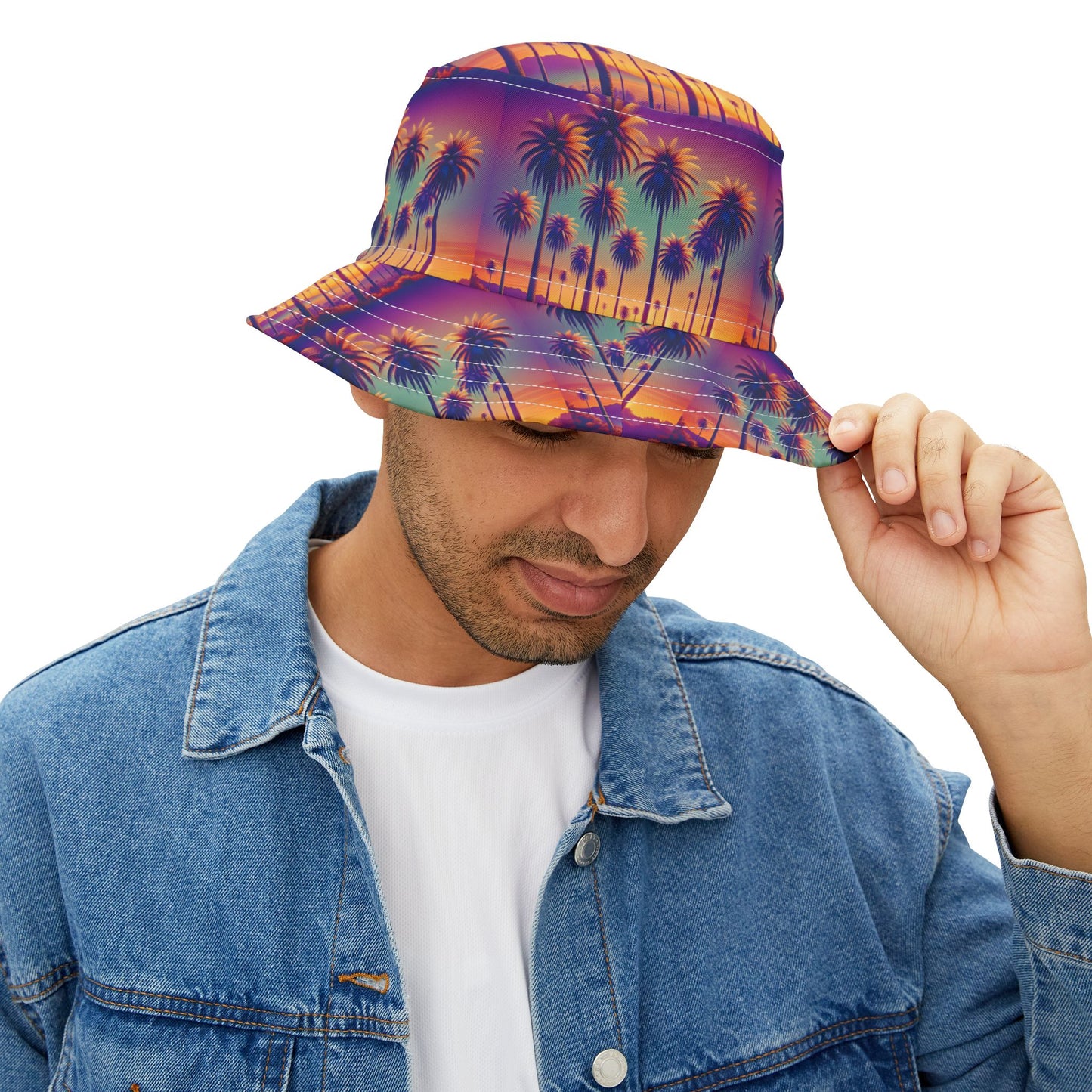 Tropical Polyester Bucket Hat, 2 Sizes - Sunset Palms