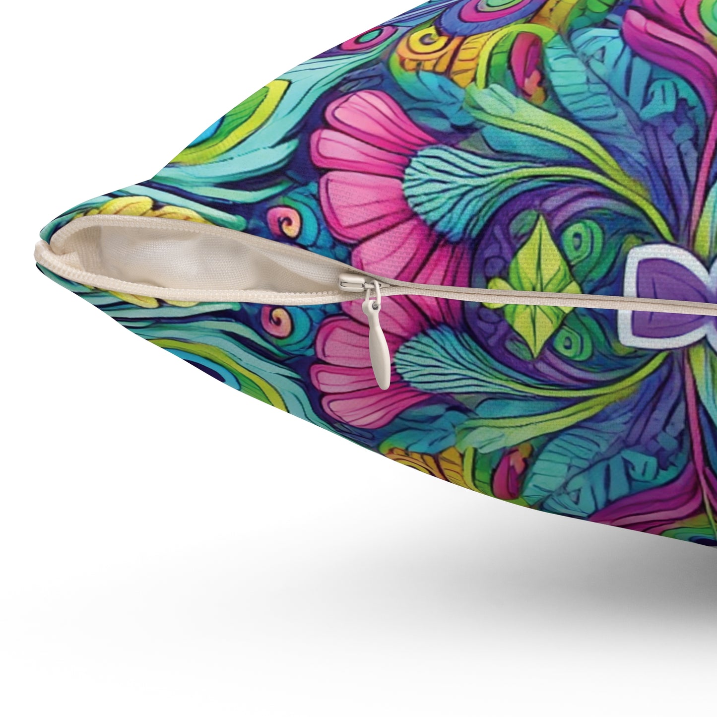 Spun Polyester Square Pillow - Rainforest Peacocks Pop