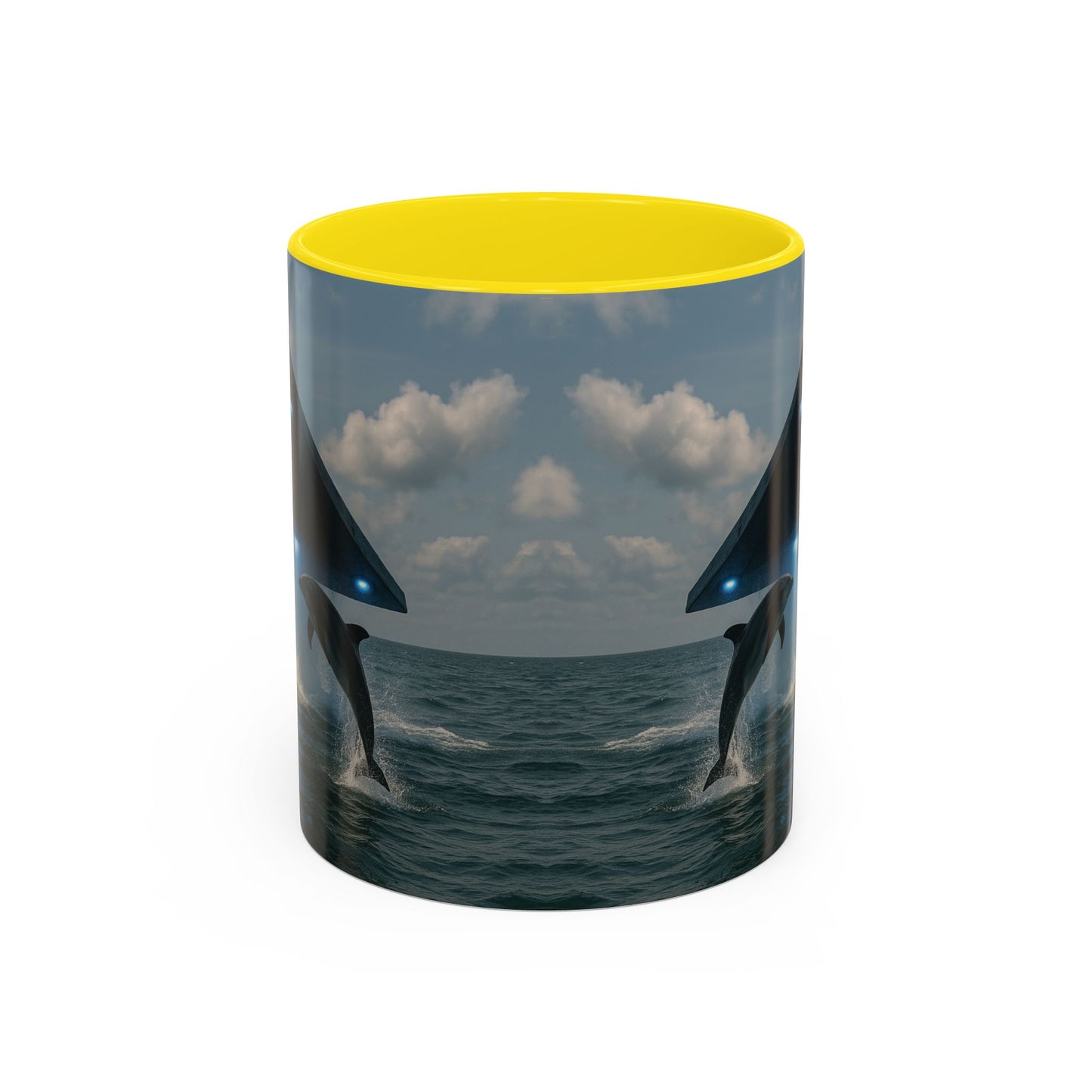 Accent Coffee Mug (11, 15oz), 8 Colors - UFO and Dolphin