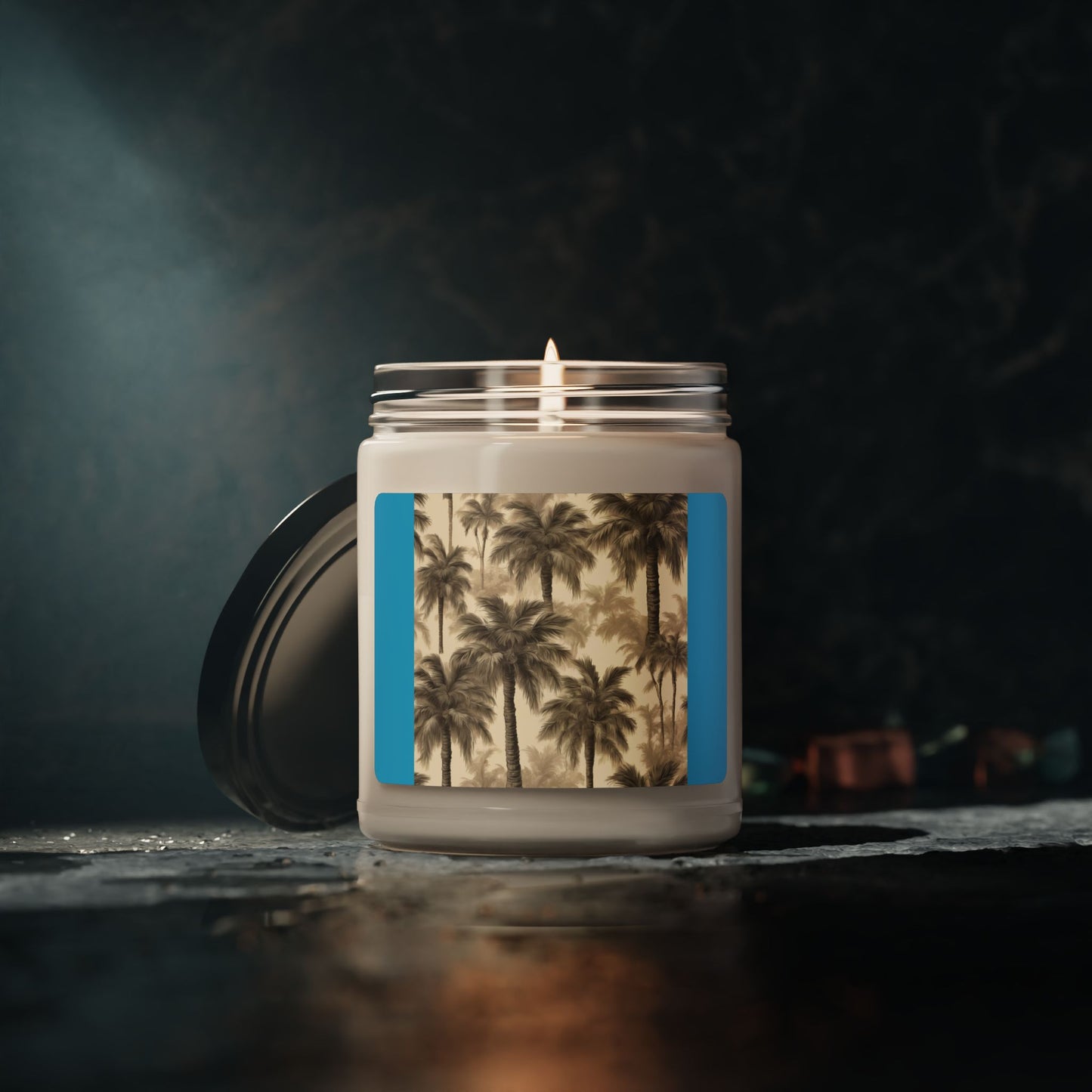 Scented Soy Candle, 9oz, Lisa's Fluffy Palms, turquoise