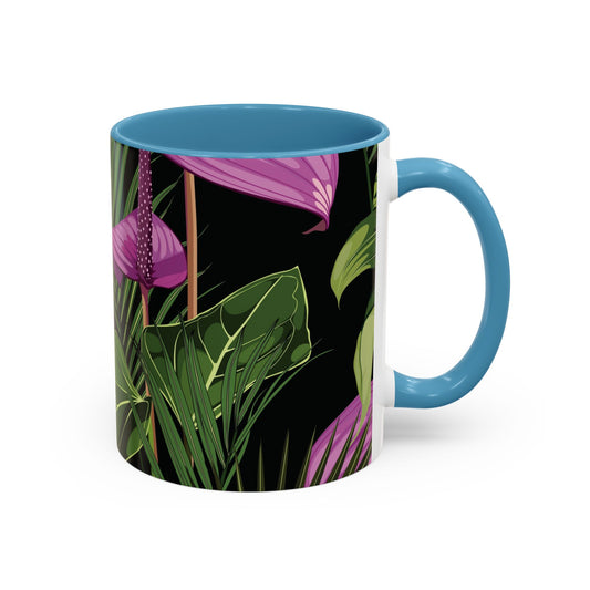 Accent Coffee Mug - Fun Tropical Drinkware for Flower Vibes /Anthurium and Palm