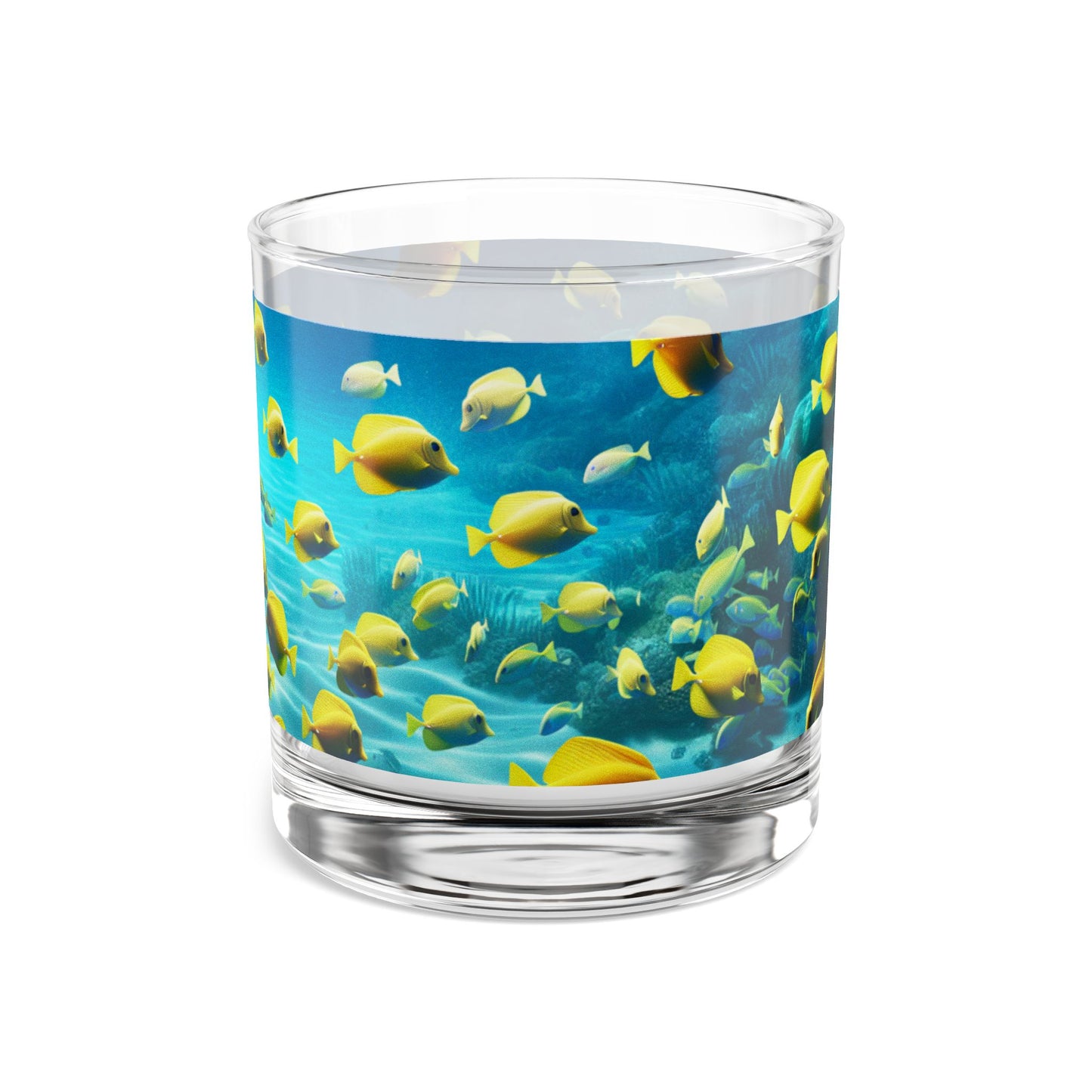 School of Fish/Yellow Tangs Rocks Glass - 10oz Colorful Tropical Design
