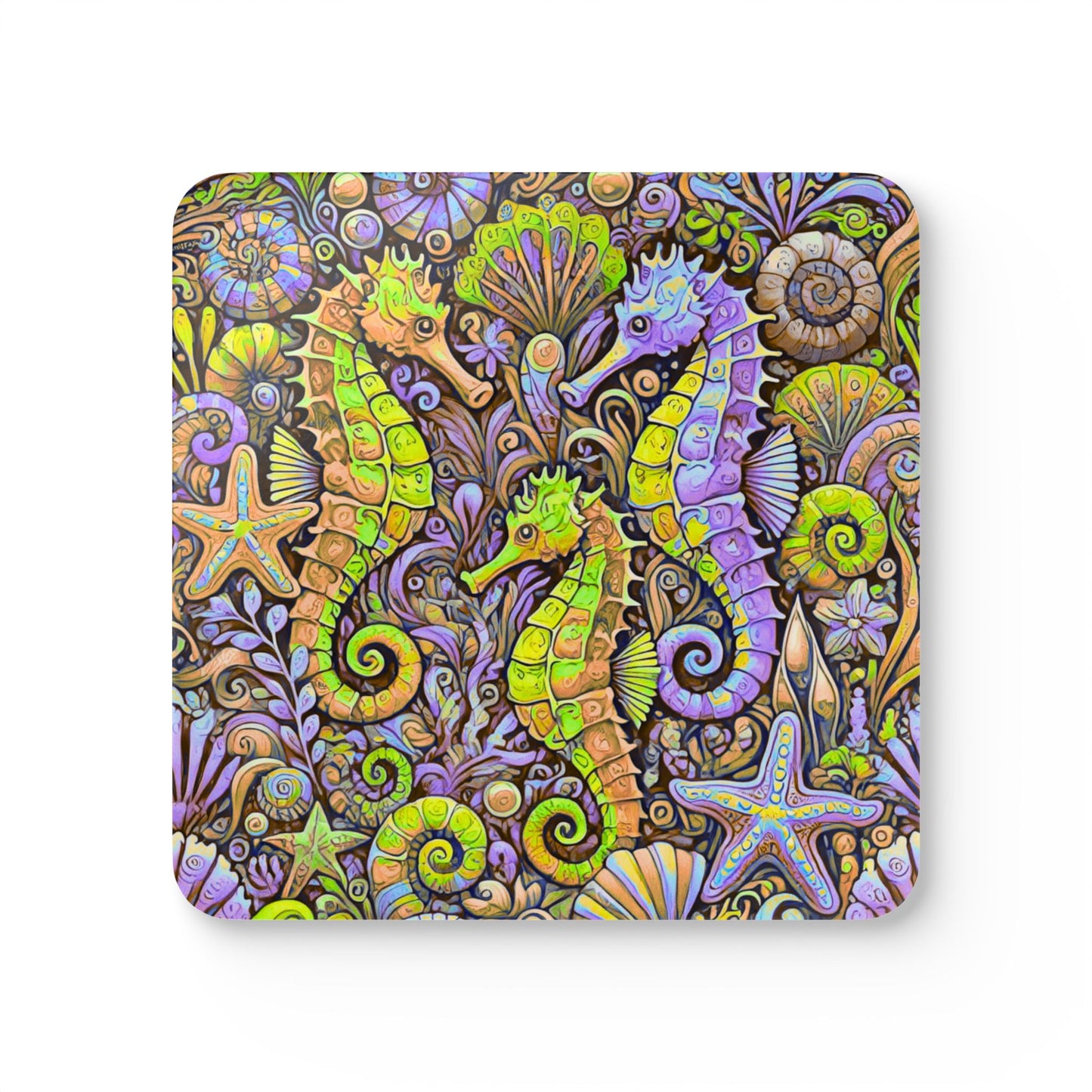 Four-piece Coaster Set - Seahorse Trio, Purple