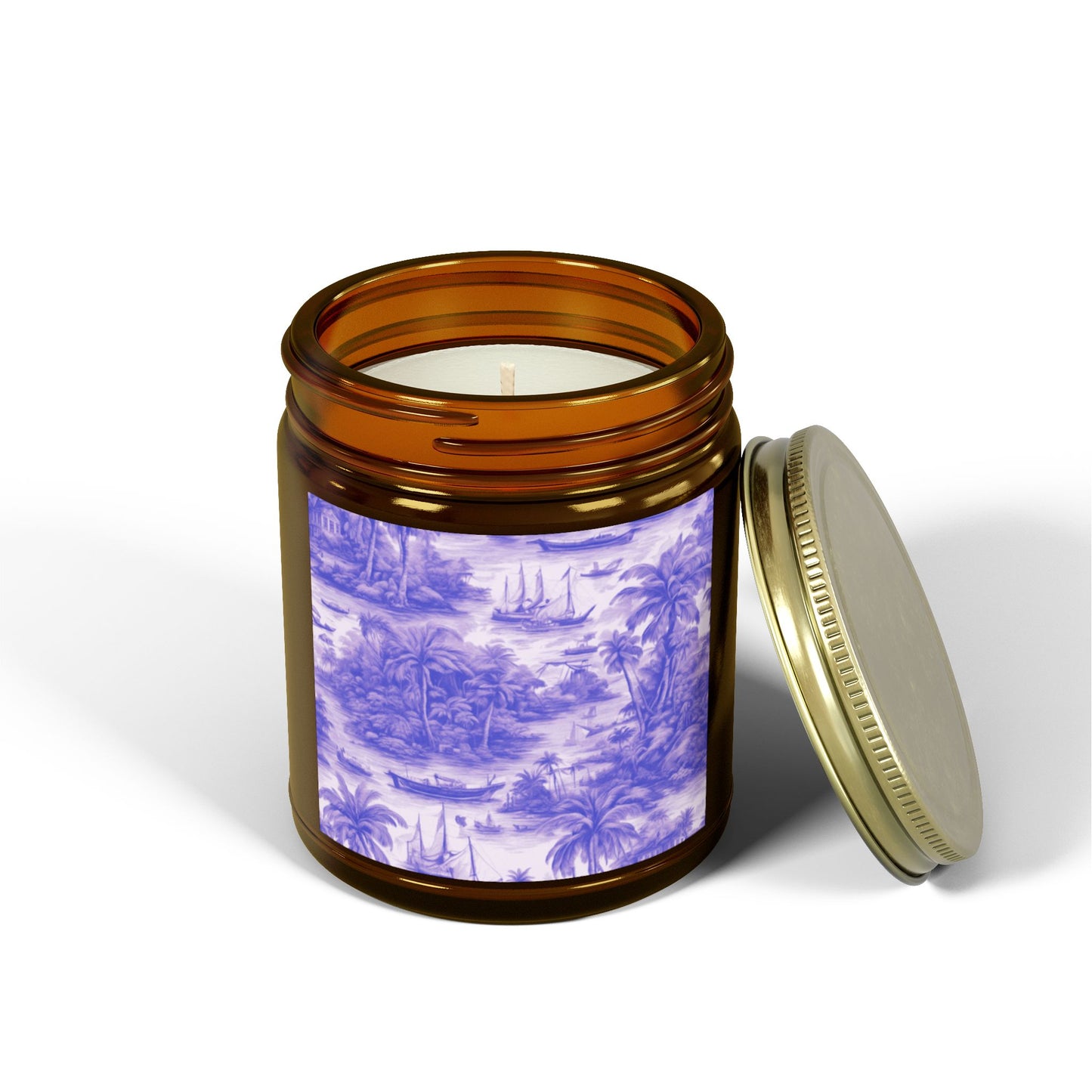 Scented Candles, Coconut Apricot Wax (4oz, 9oz) - Tropical Toile #1, Purple