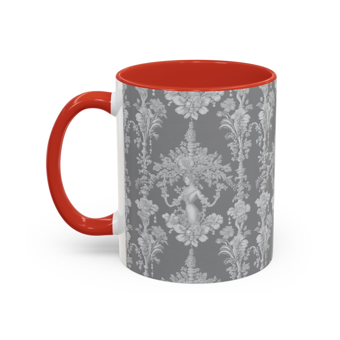 Accent Coffee Mug (11, 15oz), Pearl Lady Toile/Slate Repeat, Various Colors