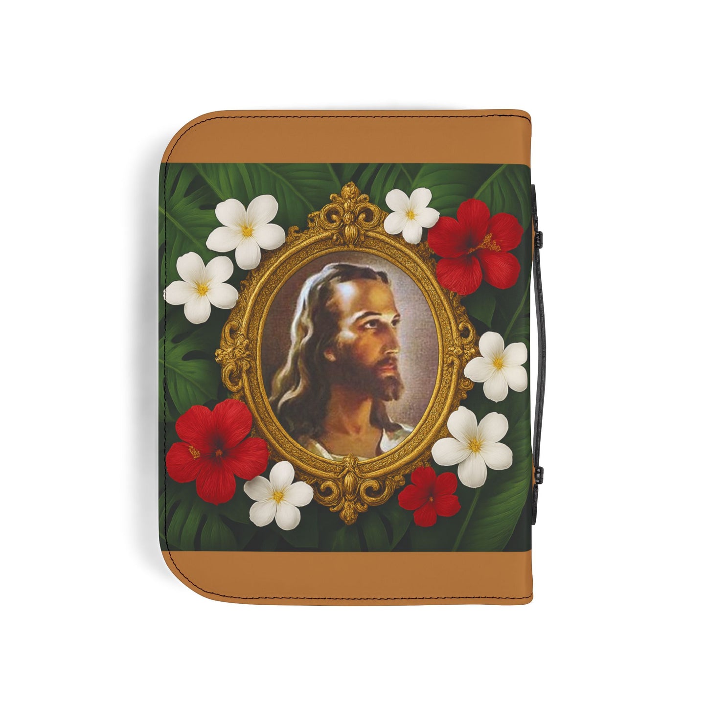 Tropical Jesus Bible Cover, Lt. Brown / Floral Bible Protector, Church Accessories