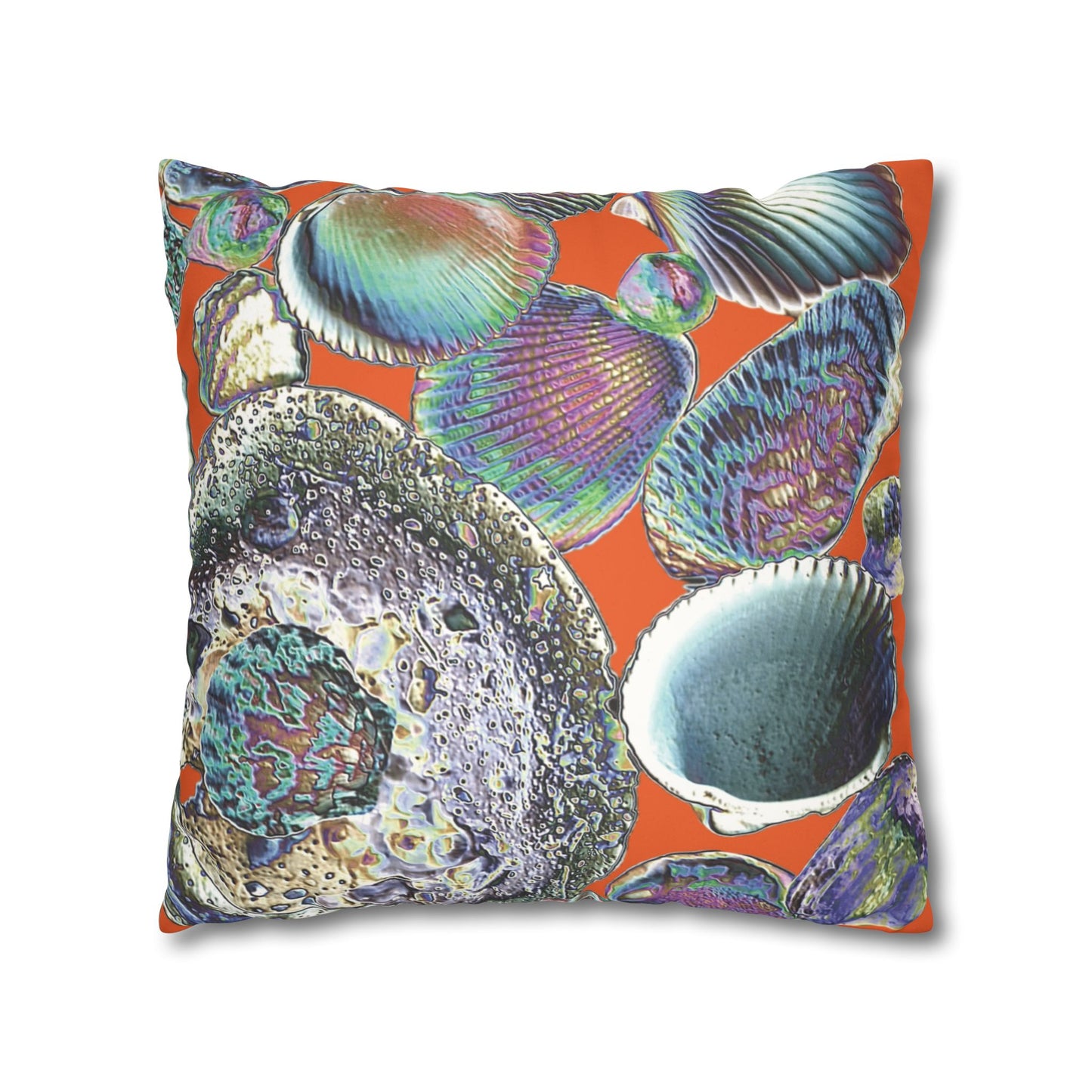 Faux Suede Square Pillowcase - Heatwave Seashell Collection, Orange