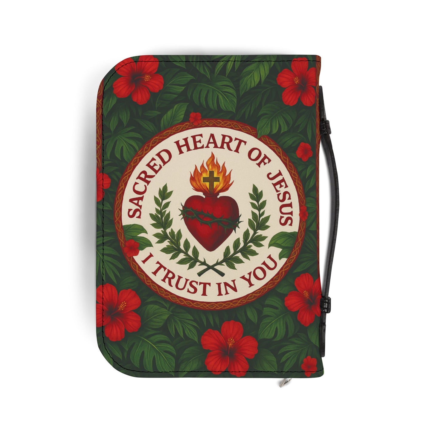 Tropical Bible Cover, Sacred Heart of Jesus Green / Floral Bible Protector, Church Accessories