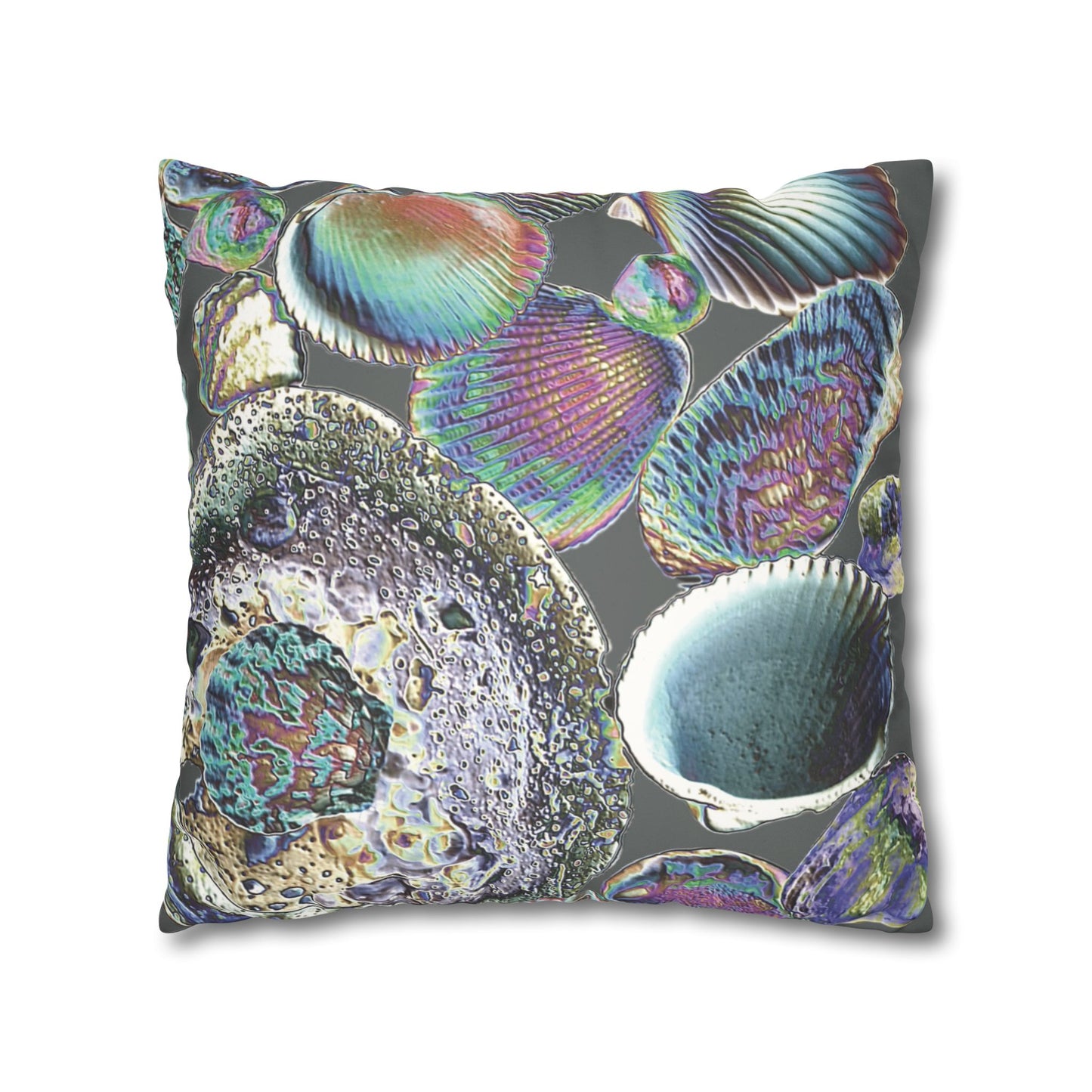 Faux Suede Square Pillowcase - Heatwave Seashell Collection, Dark Grey