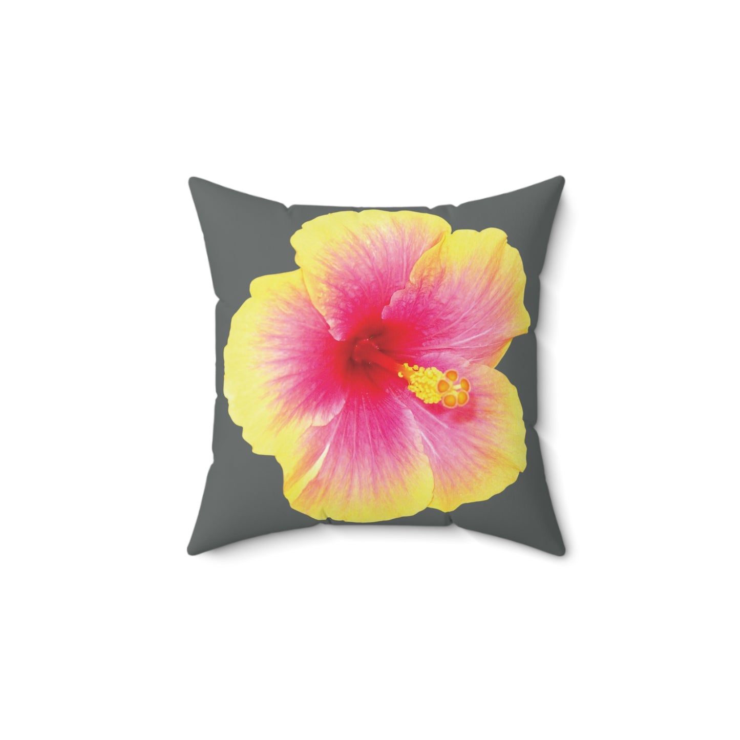 Decorative Pillow - Accent Cushion, 4 Sizes / Photo Yellow Hibiscus, Dark Grey