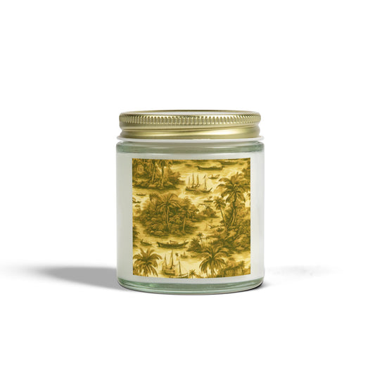 Scented Candles, Coconut Apricot Wax (4oz, 9oz) - Tropical Toile #1, Gold