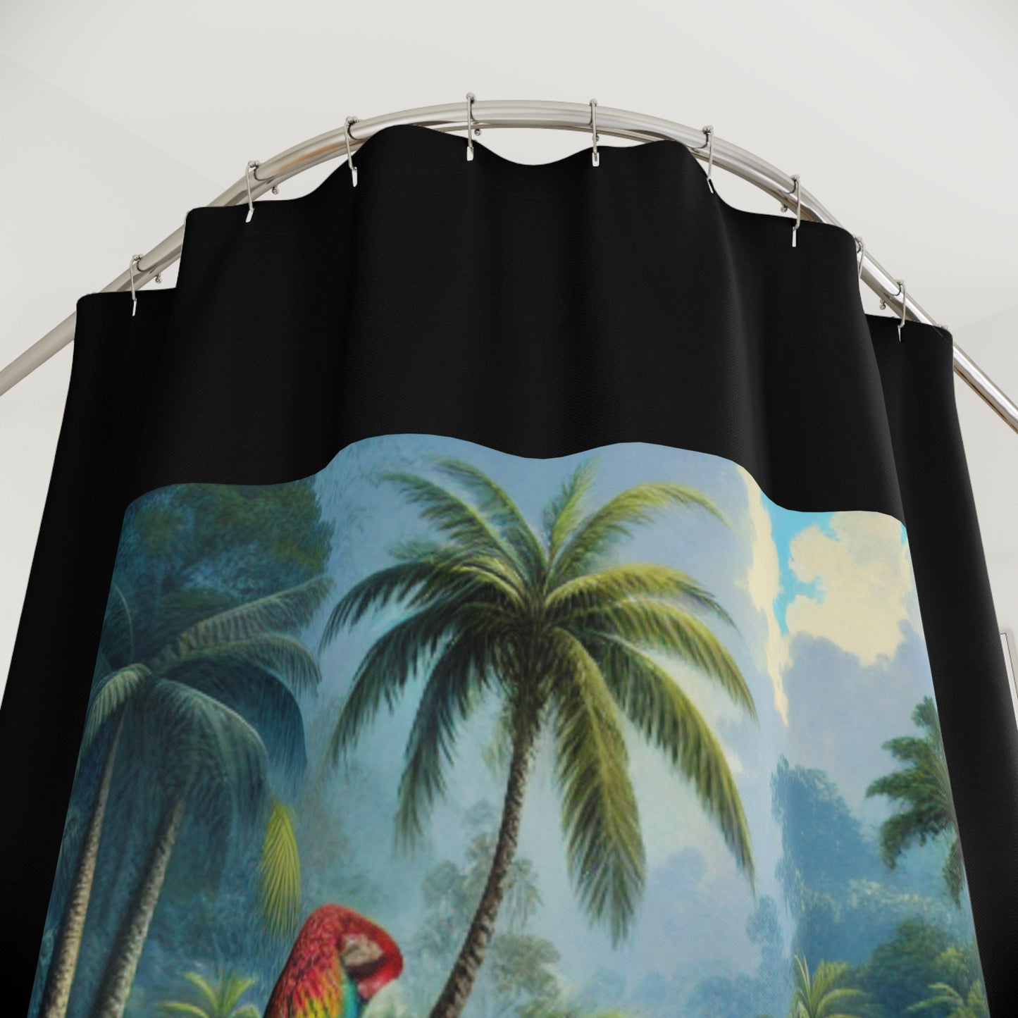 Tropical Shower Curtain - Rainforest Bathroom Decor / Sleeping Beauty Parrot, Black