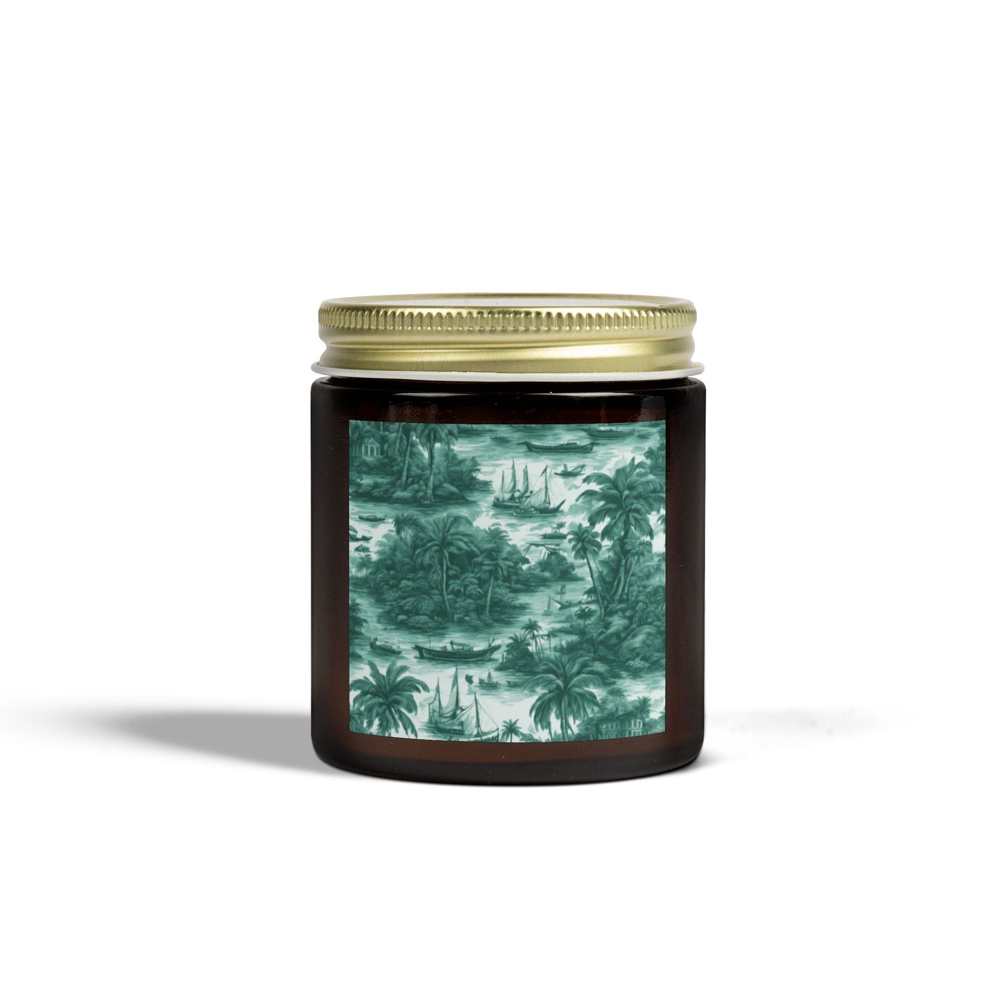 Scented Candles, Coconut Apricot Wax (4oz, 9oz) - Tropical Toile #1, Evergreen