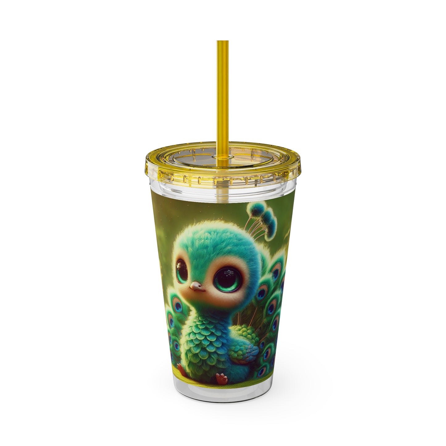 Tropical Tumbler with Straw | 16oz Colorful Travel Cup / Baby Peacock