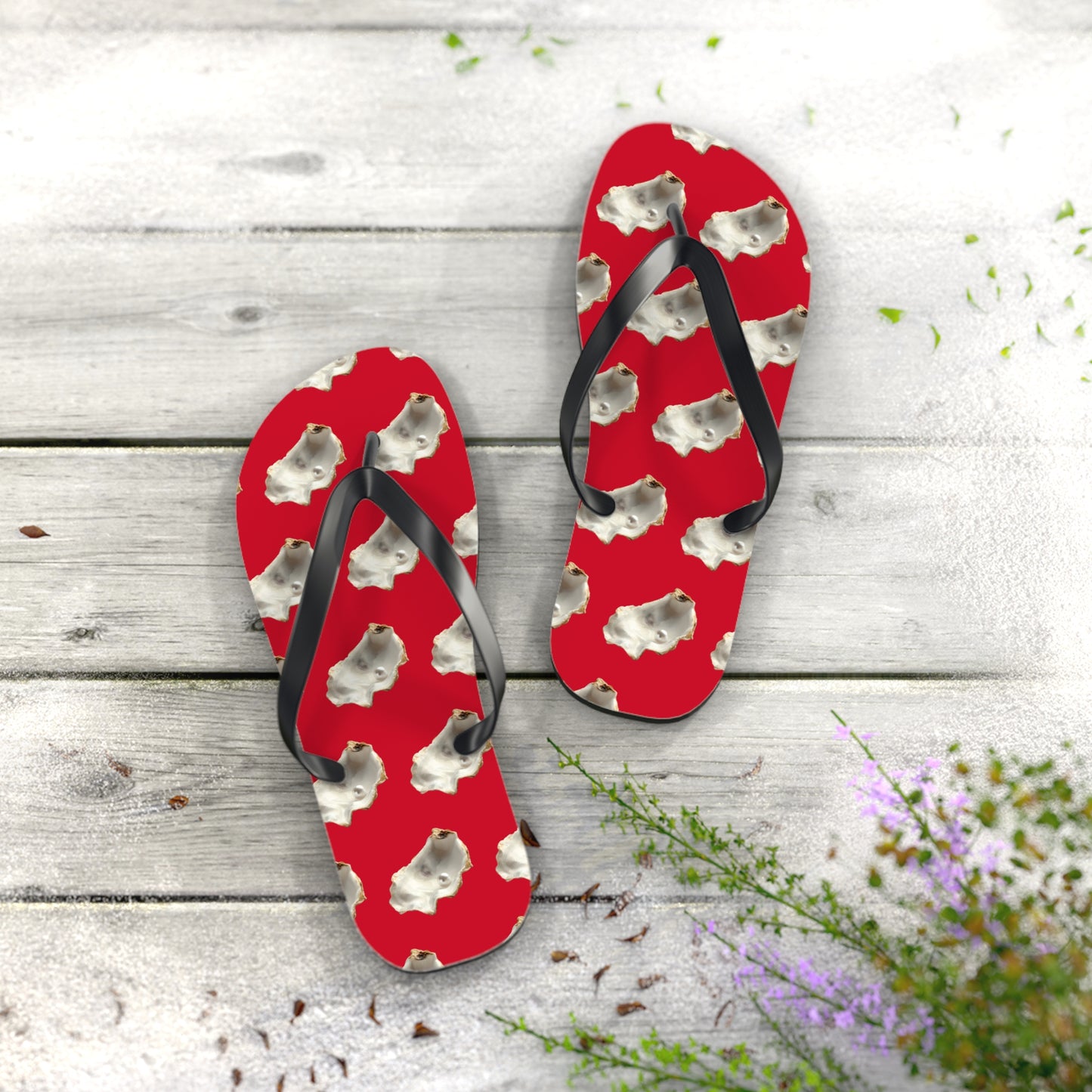 Flip Flops - White Pearl Oyster, dark red