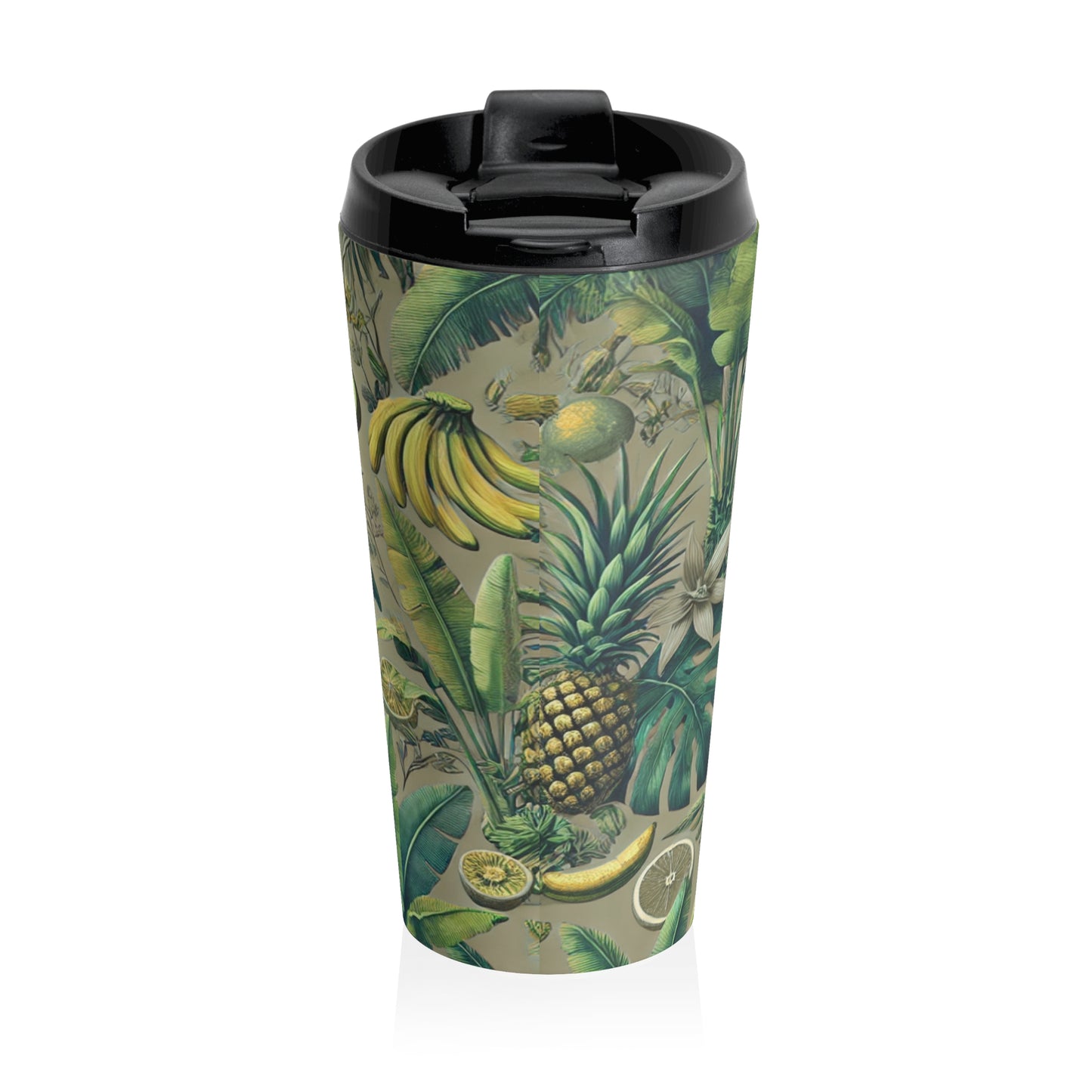 15 oz. Stainless Steel Travel Mug / Palms & Tropical Fruit, Taupe