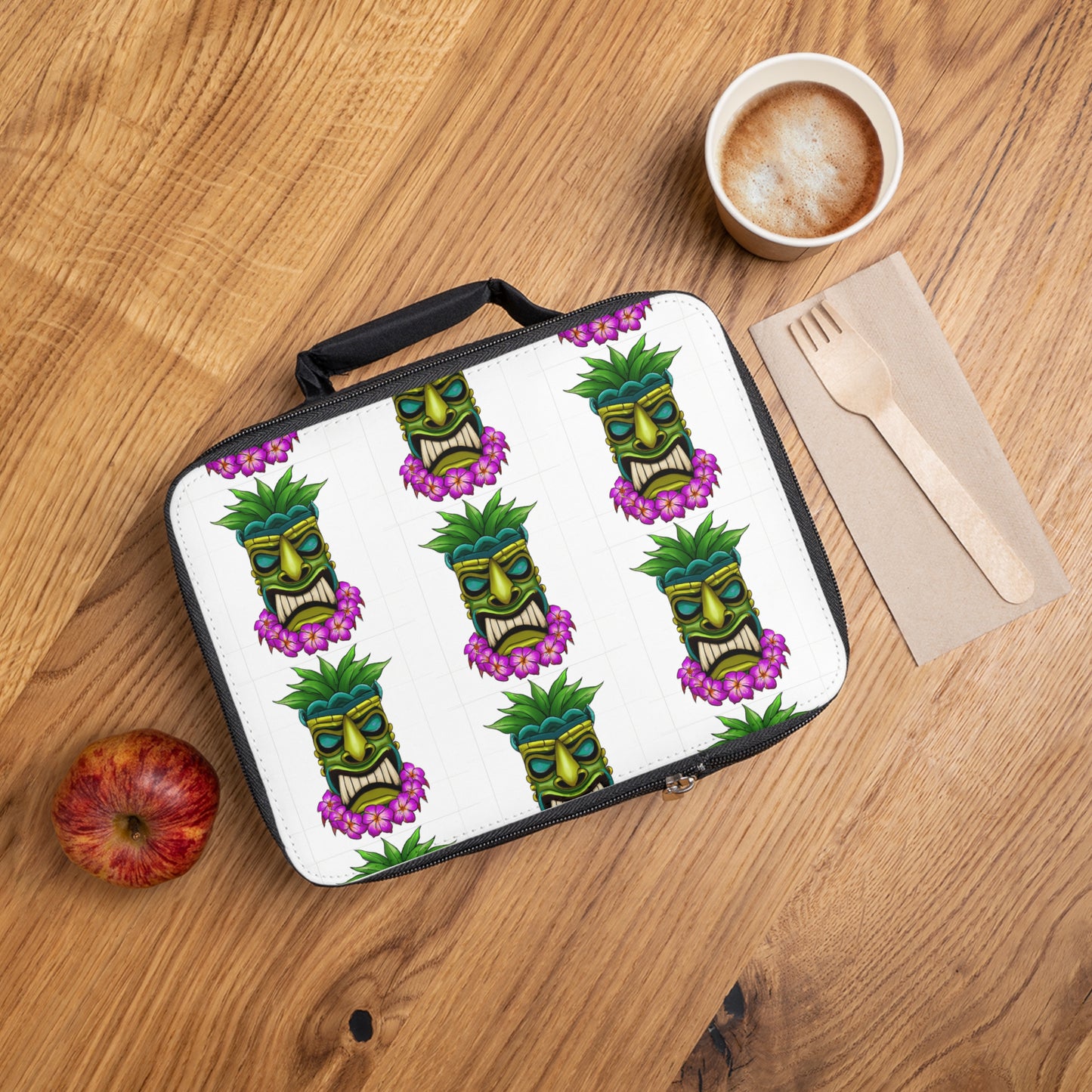 Purple Lei Tiki Boss Lunch Bag - Eco-Friendly Insulated Tote, Adult and Child Lunchbox / Perfect for Picnics, Beach Outings