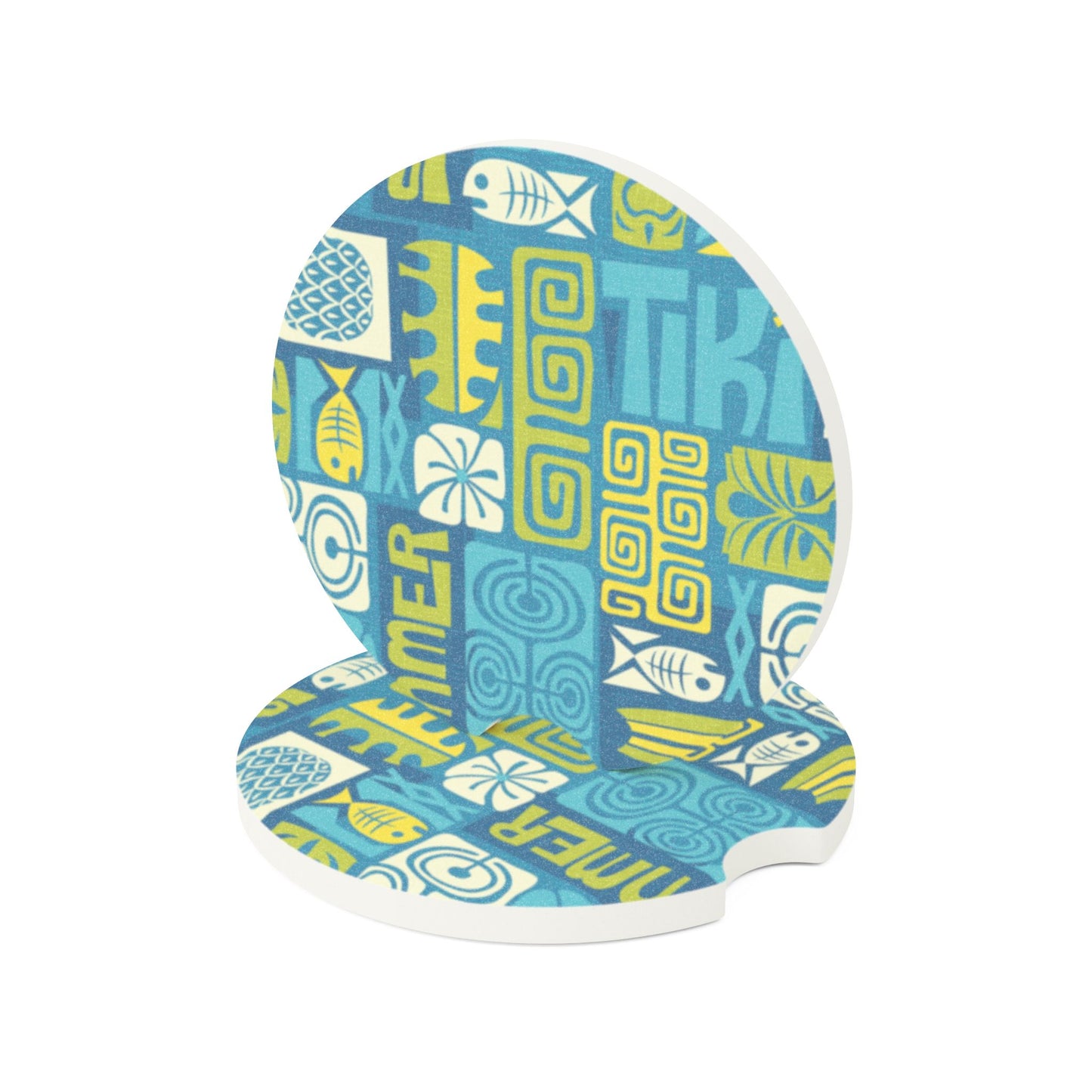 Soapstone Car Coaster - Tiki Poster Blue