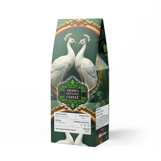 Golden Sands Single Origin™ Coffee (Light-Medium Roast) Specialty Grade / Framed White Peacocks