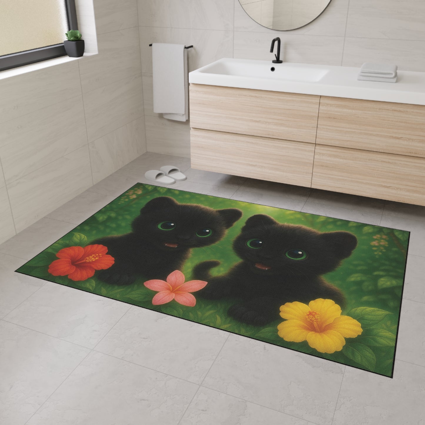 Heavy Duty Floor Mat, 5 Sizes – Tropical Area Rug for Home Décor / Baby Black Panthers