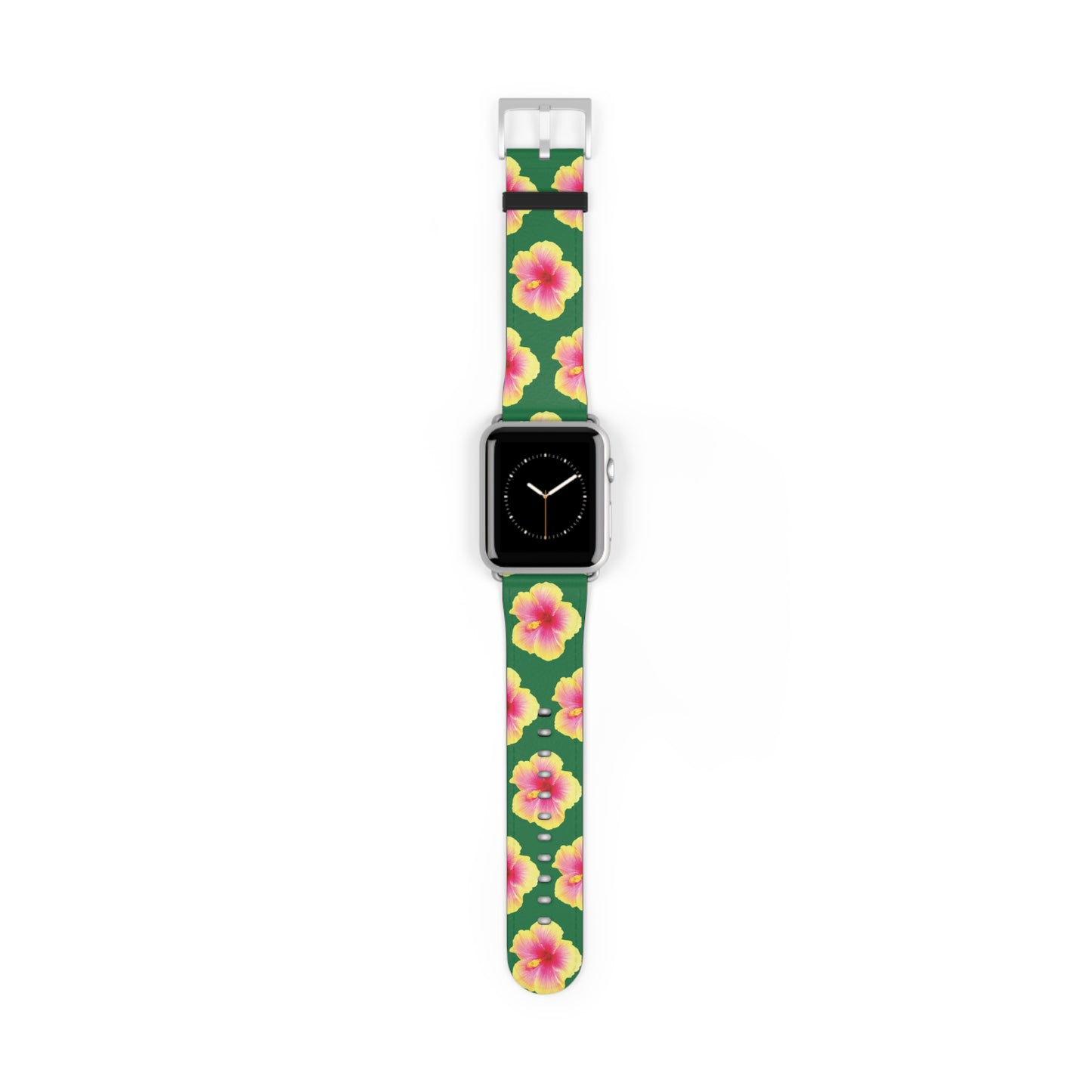 Apple Watch Band - REAL Yellow/Orange Hibiscus Flower, Dark Green