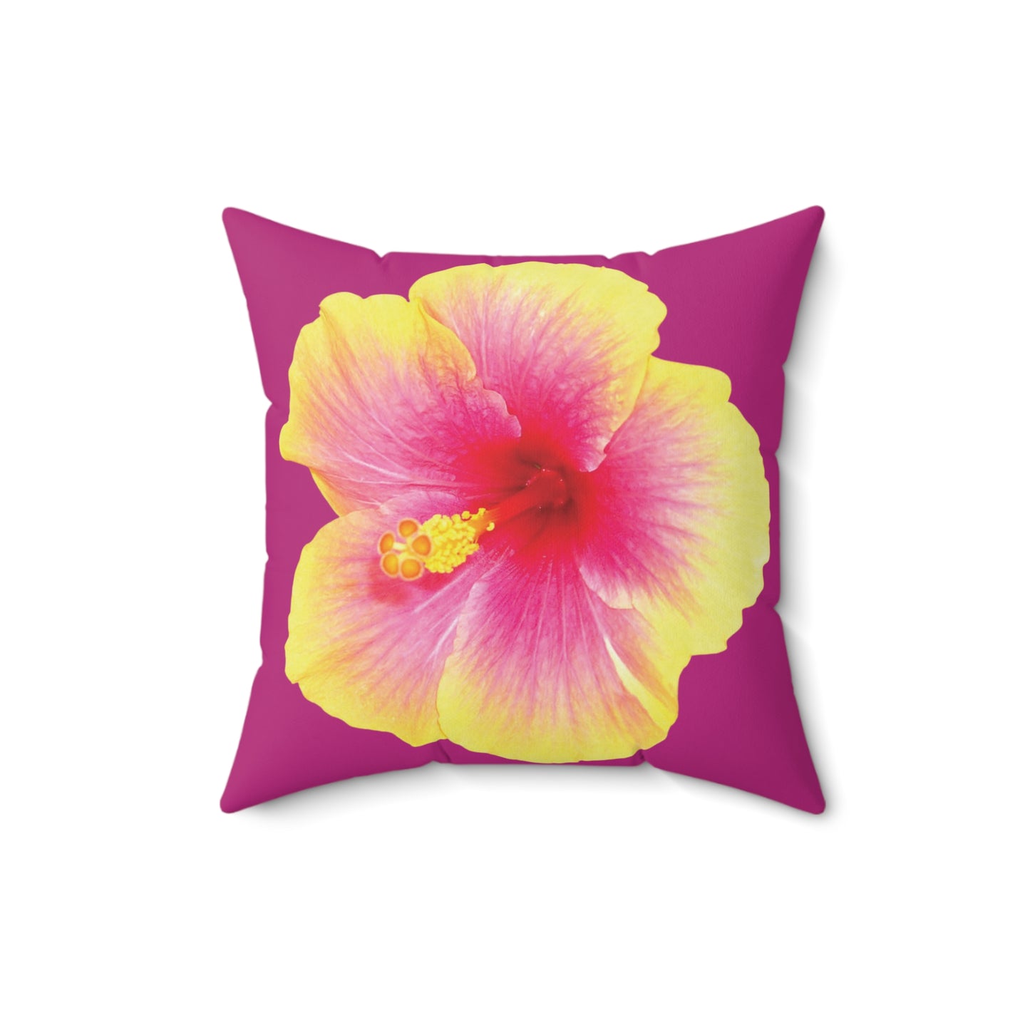 Decorative Pillow - Accent Cushion, 4 Sizes / Photo Yellow Hibiscus, Pink