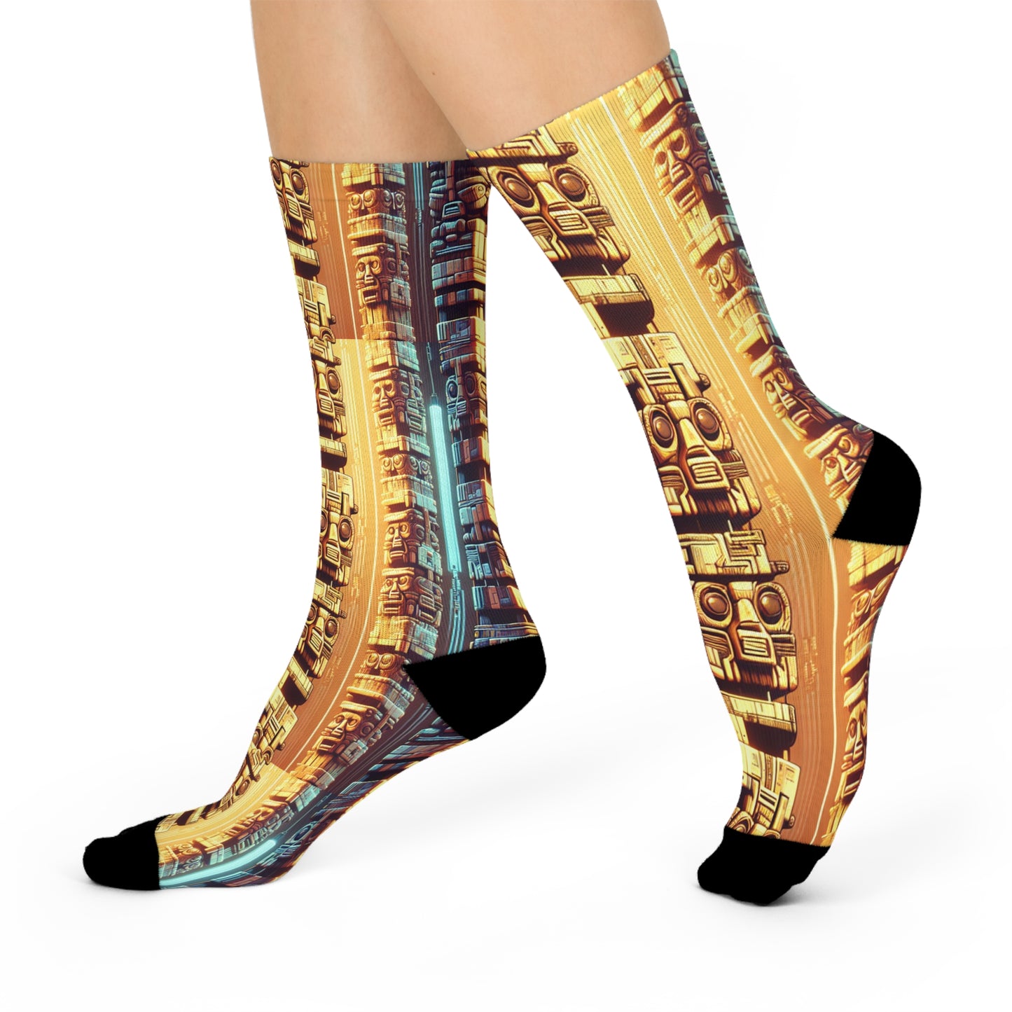 Cushioned Crew Socks - Techno Tiki Totems