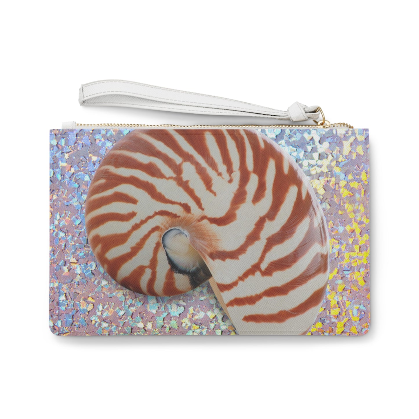 Tropical Faux Leather Clutch Bag - Perfect for Beach Adventures & Summer Vacations / Disco Tiger Stripe Nautilus Shell