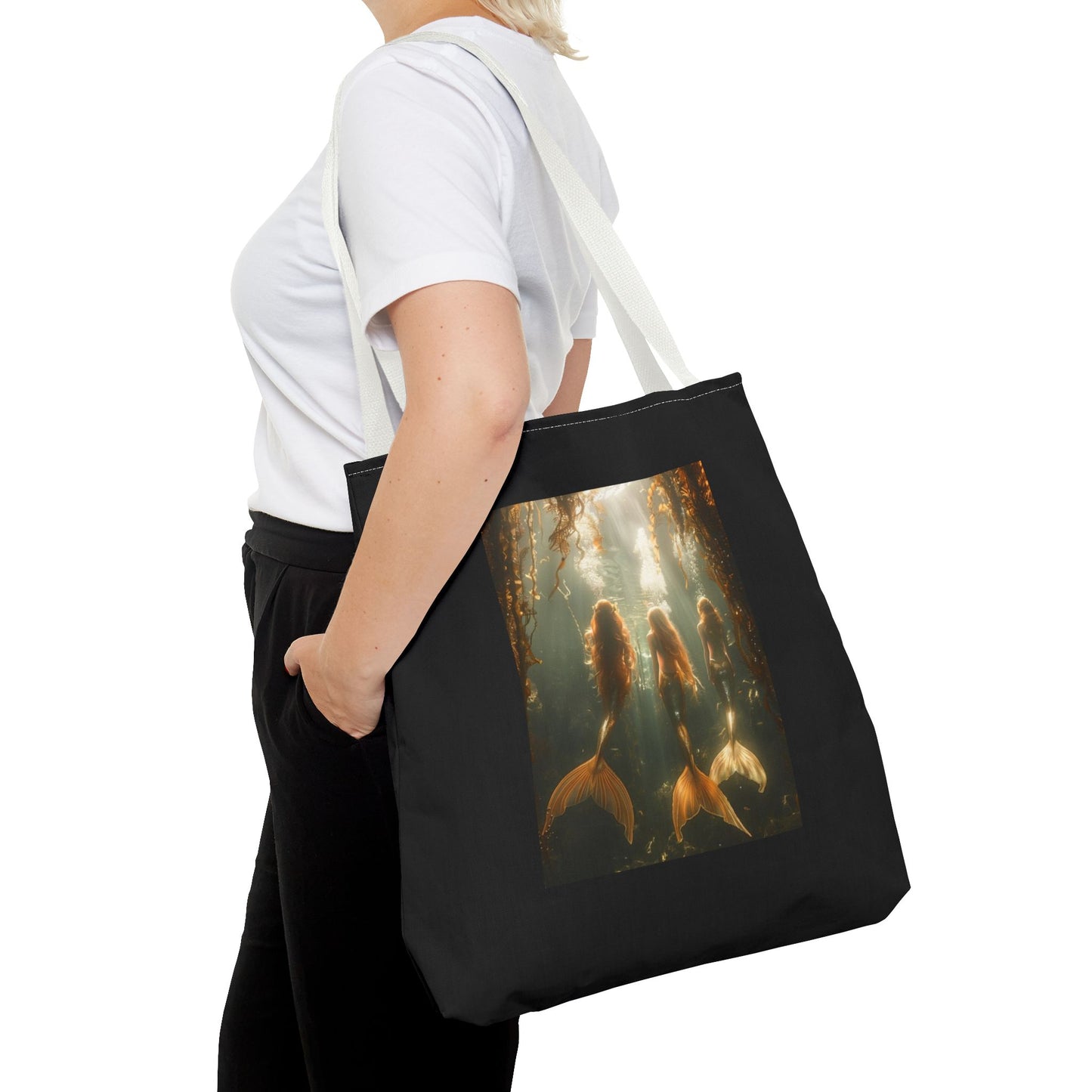 Three Mermaid Sisters, Black Tote Bag - 3 Sizes