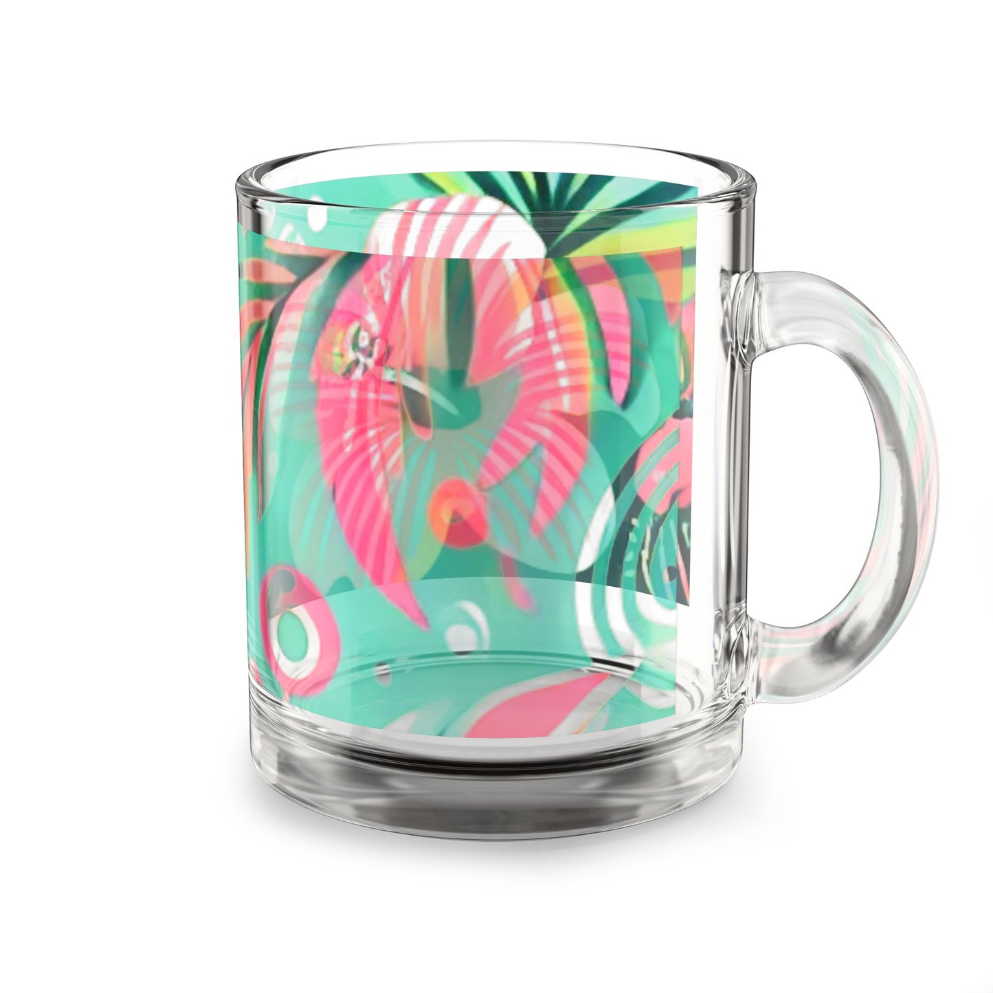 Tropical Glass Mug - 10oz Coffee Cup / Pink Hibiscus