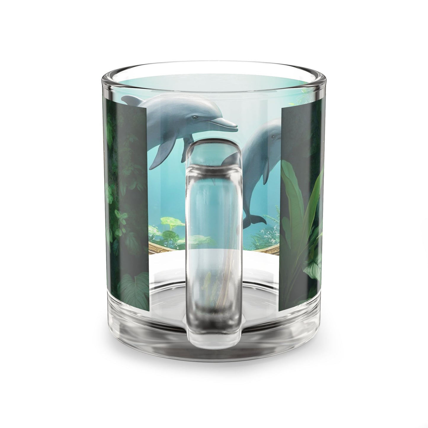 Tropical Glass Mug - 10oz Coffee Cup / Framed Dolphins