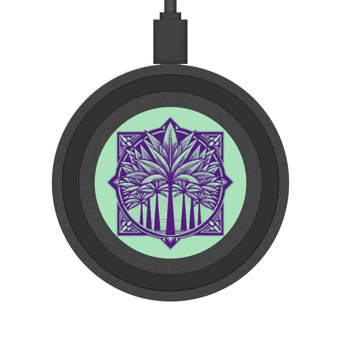 Quake Wireless Charging Pad - Deco Palm Trees, Mint Green