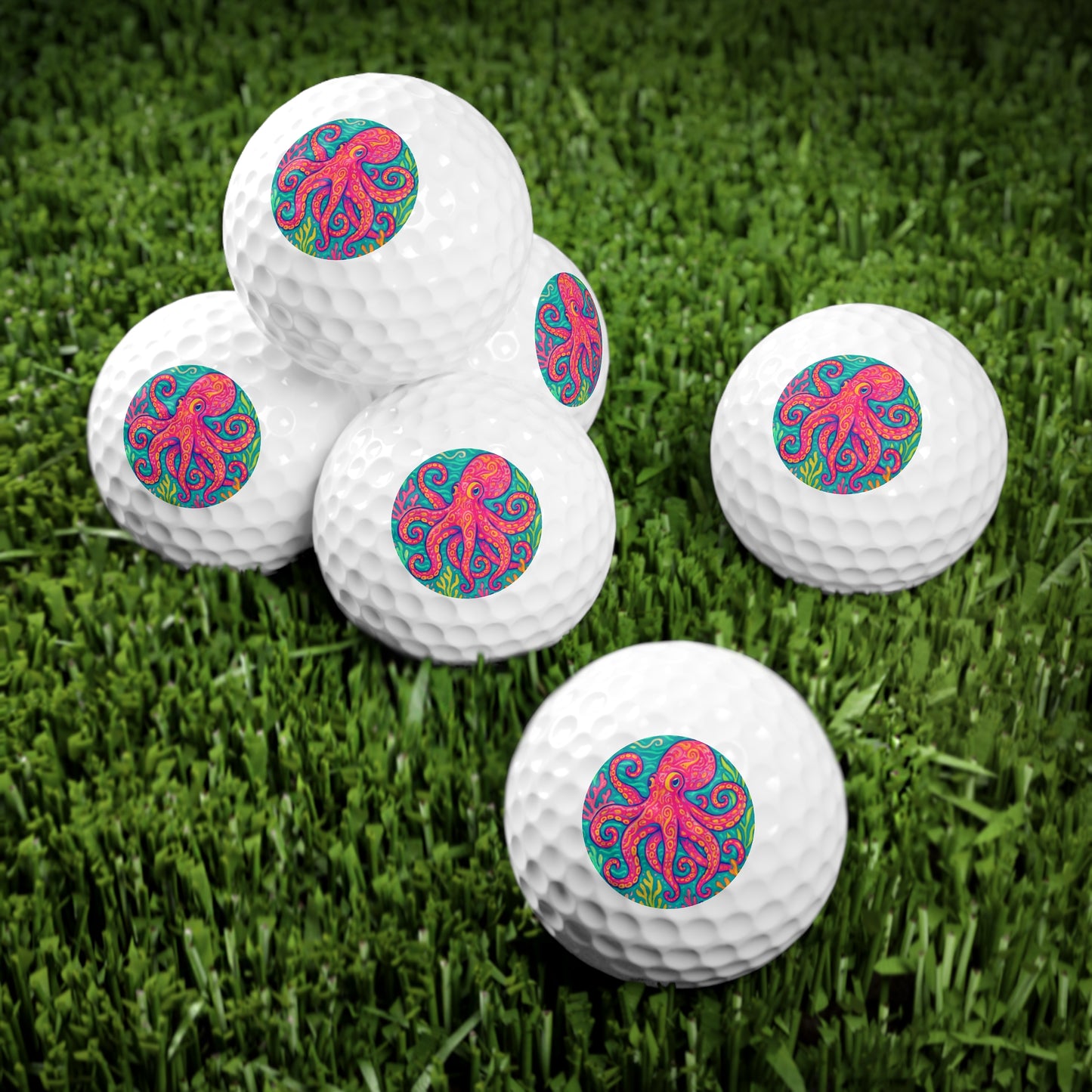 Coastal-Themed Golf Balls, 6pcs - Perfect Gift for Golf Enthusiasts / Kraken Joe, Red