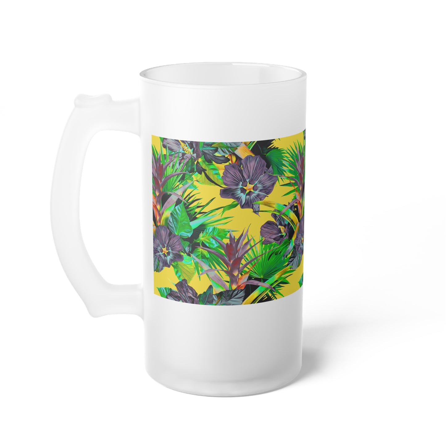 Frosted Glass Beer Mug, Plant Palooza, yellow