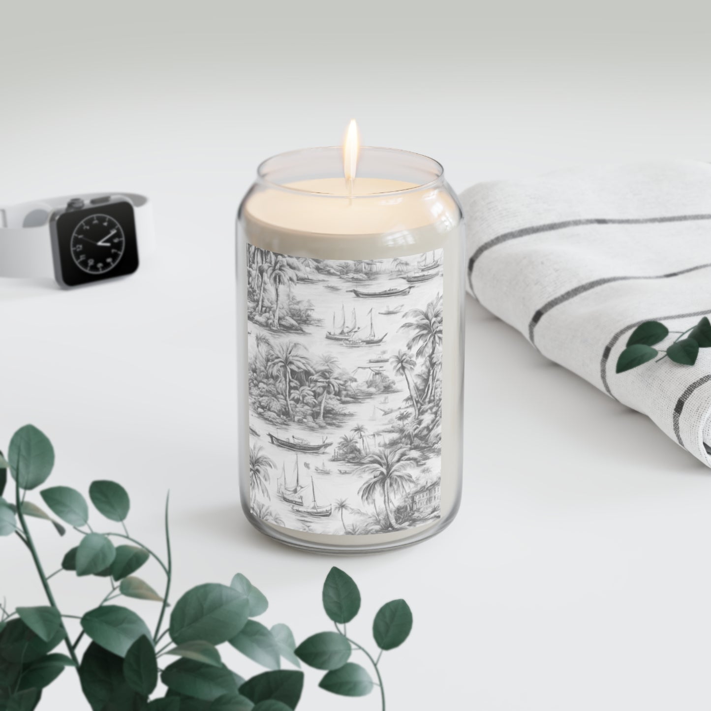 Scented Candle, 13.75oz - Tropical Toile, Soft Black